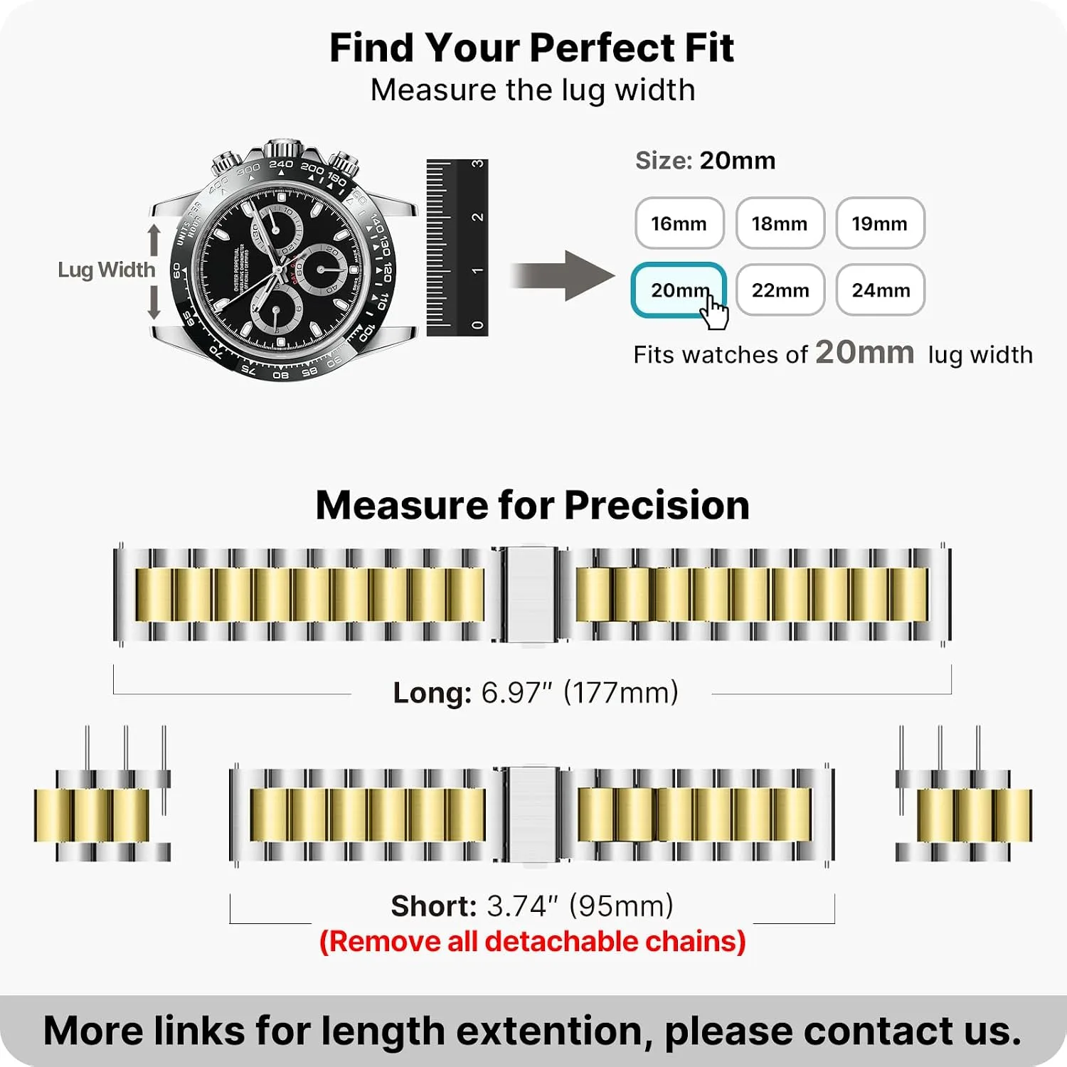 Fullmosa 20mm Quick Release Metal Watch Band for Garmin Samsung