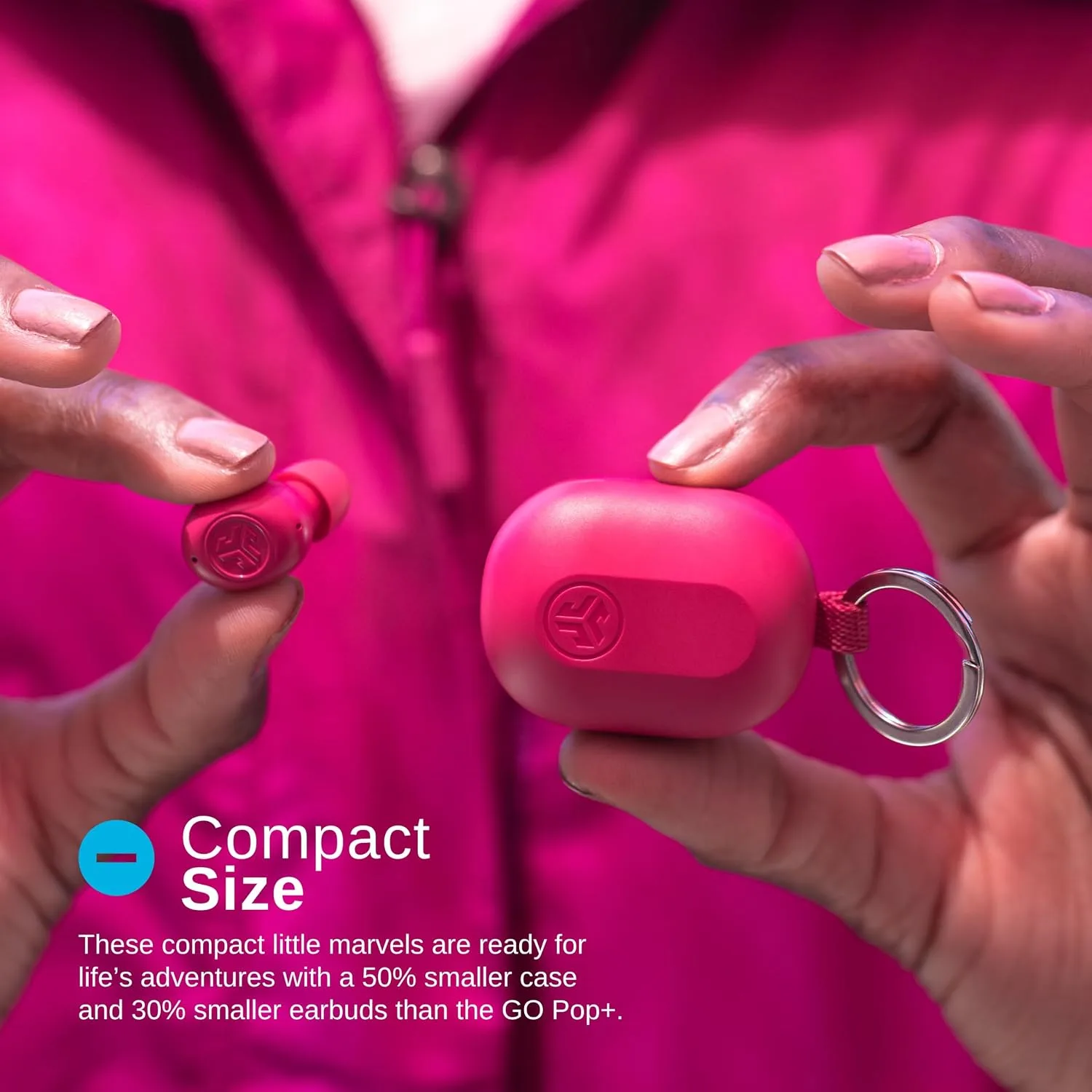 JLab JBuds Mini True Wireless Earbuds, Bluetooth Multipoint, Hot Pink
