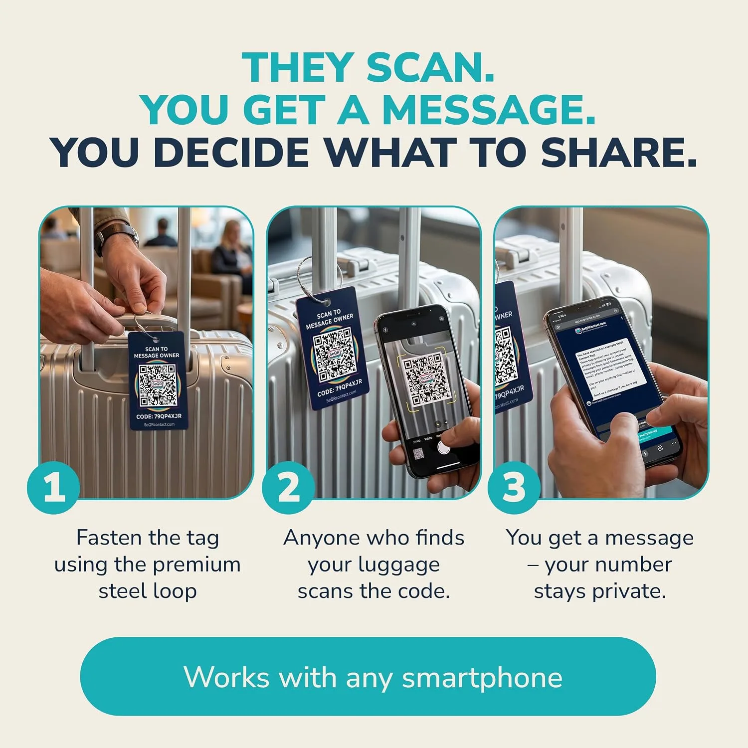 Smart Luggage Tags | Privacy QR Code Tags for Travel Suitcases, 2-Pack