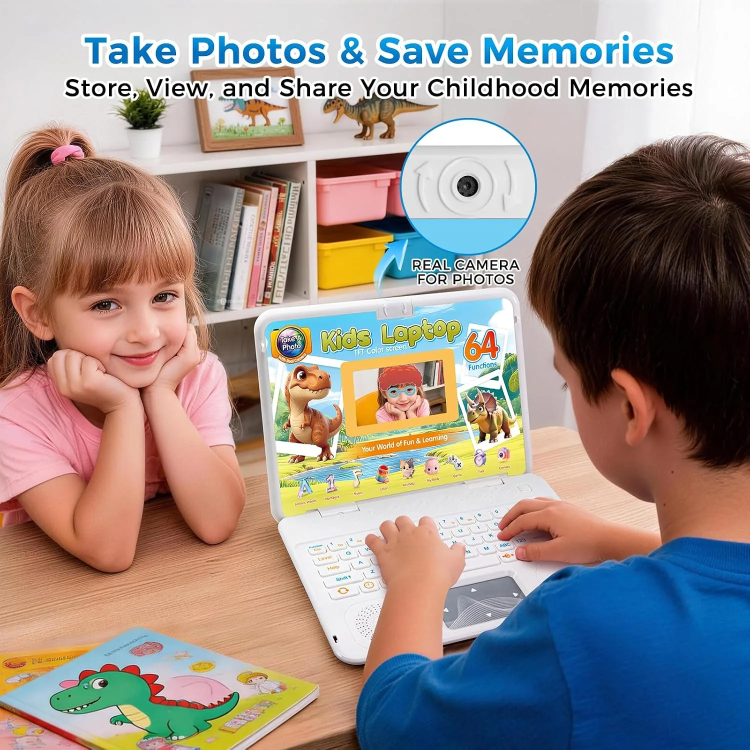 Kids Laptop with Camera, Educational Color Screen Laptop with 64 Learning Modes, Computer for Kids Ages 5+