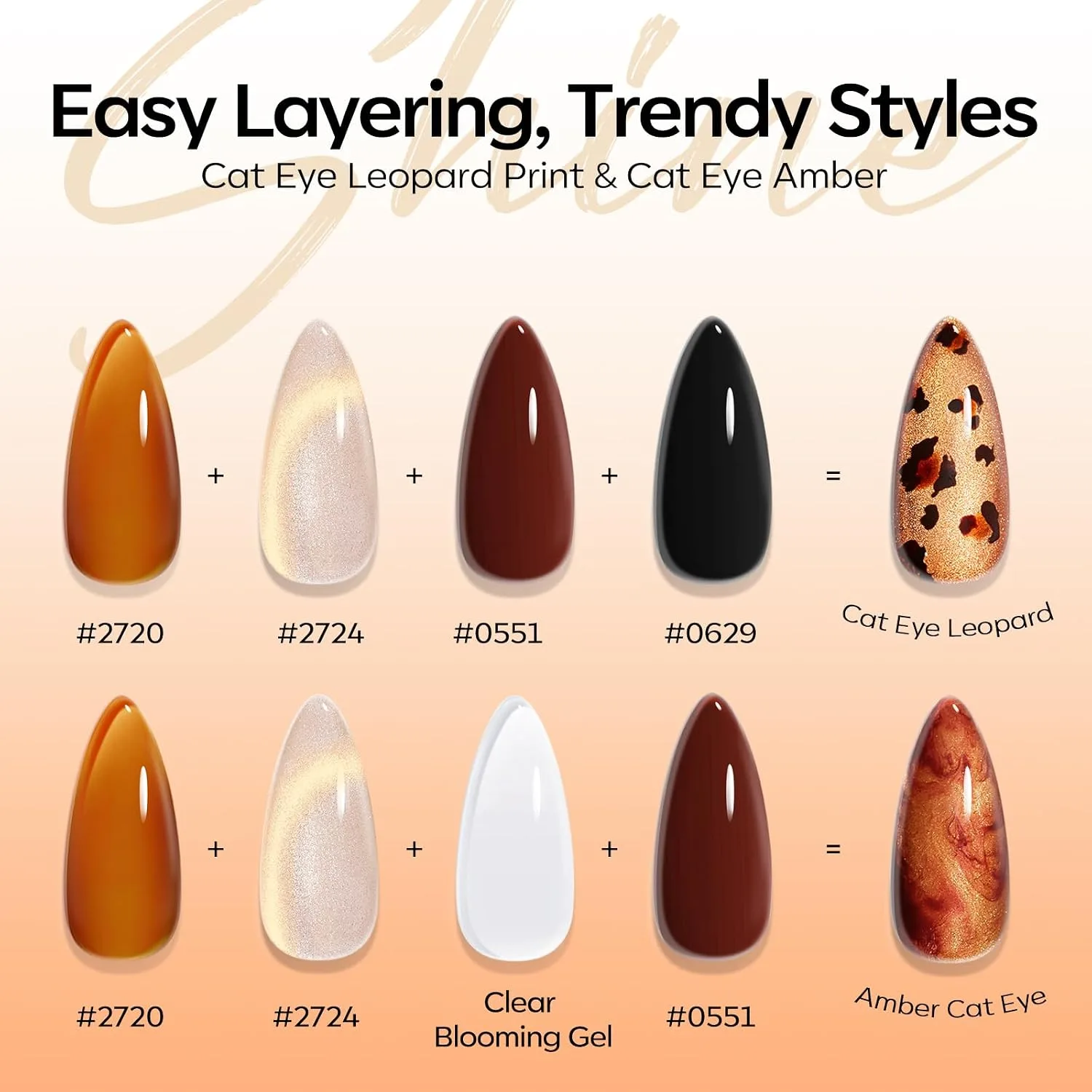 modelones Cat Eye Gel Nail Polish Set Jelly 6Colors Black Nude Brown