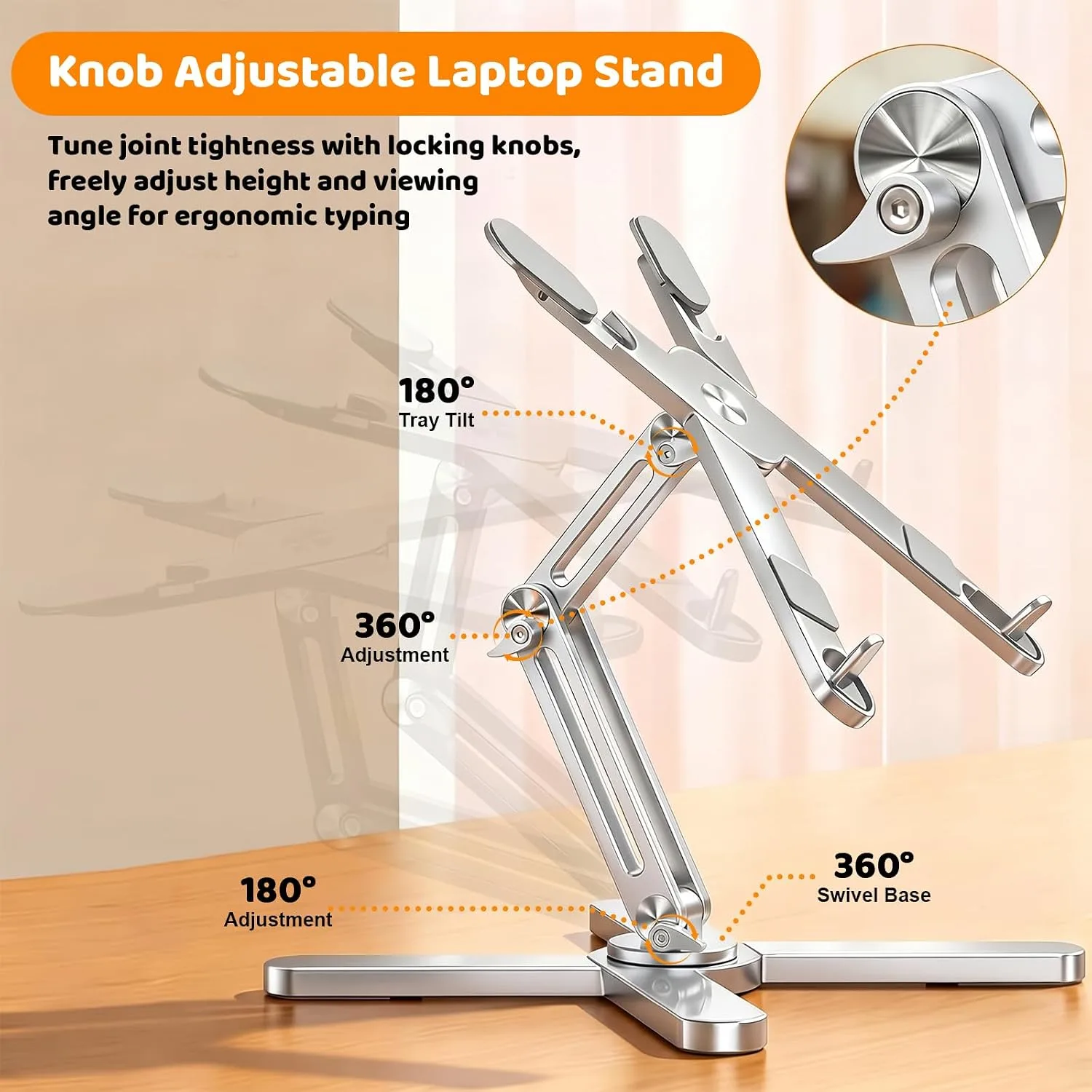 MOALLIA N86 360 Rotating Laptop Stand for Desk with Locking Knobs, Silver