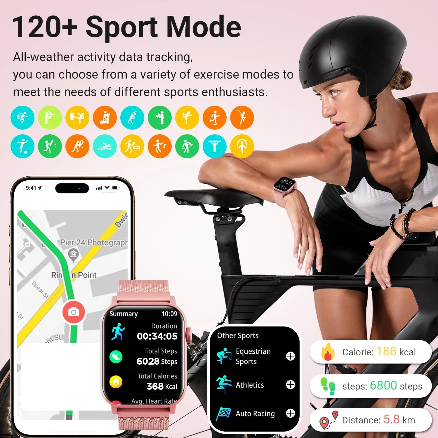 Smart Watch for Women, 1.83''HD with Bluetooth Answer/Make Calls, 3 Bands, Fitness Tracker Heart Rate Sleep Monitor, 120+ Sport Modes, IP68 Waterproof, 7 Day Battery, Smartwatch for Android iPhone
