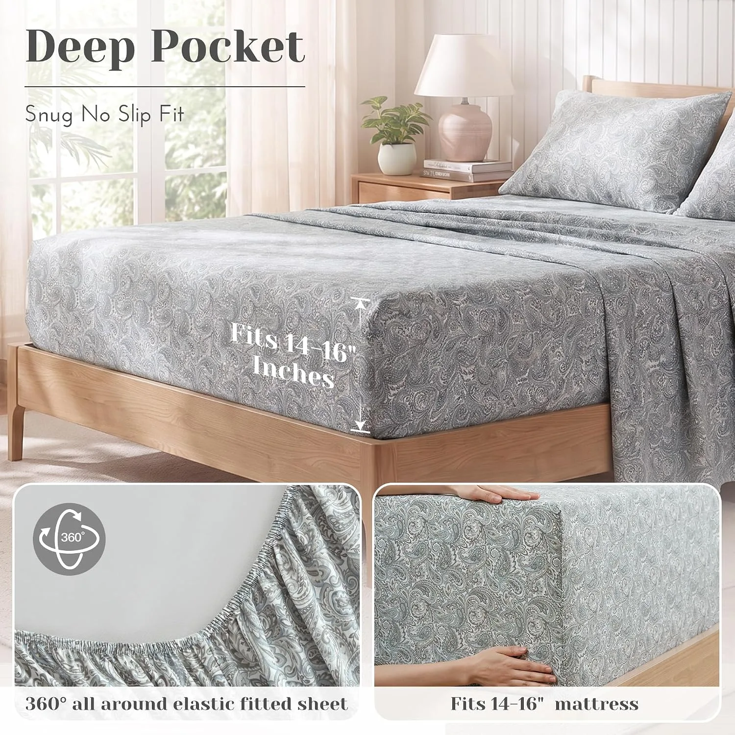 Comfort Spaces 100% Cotton Percale Sheets Queen Size 4 Piece, Paisley Multi