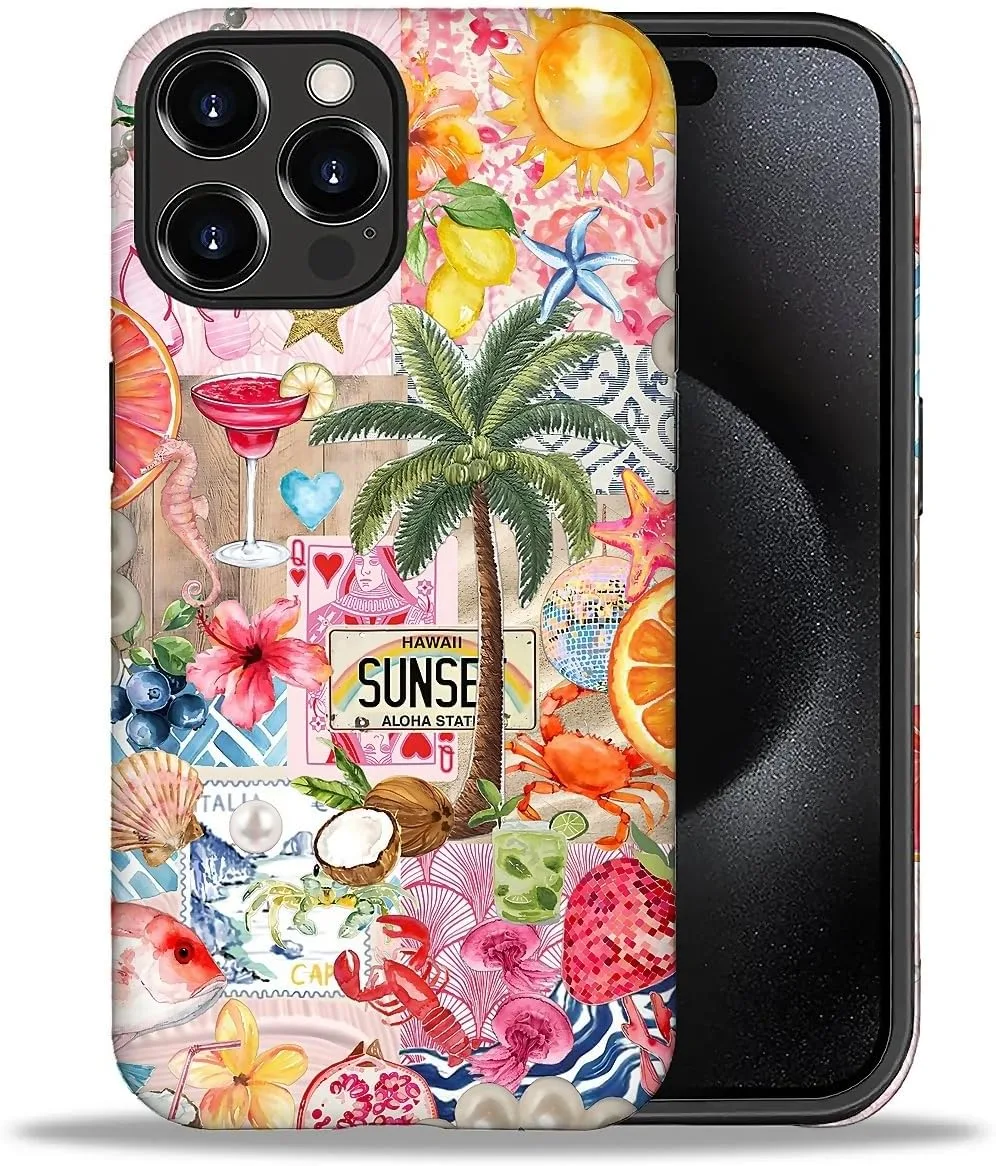 DAIZAG Case for iPhone 16 Pro Max,Mixed 2 Layer Design Shockproof Soft TPU Ddouble Protection Phone Case for iPhone 16 Pro Max-Aesthetic Summer Beach