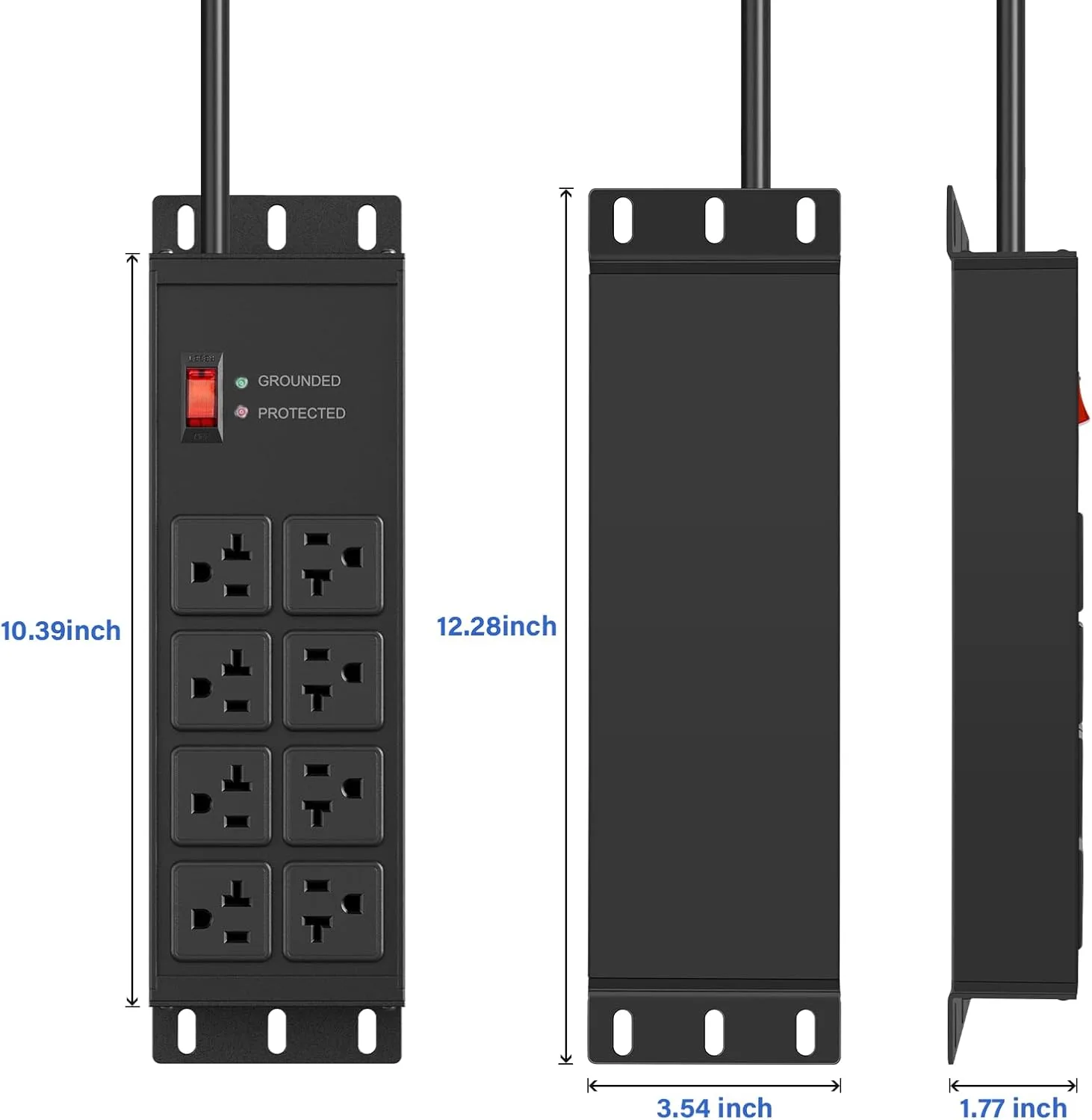 CCCEI 12 Gauge Heavy Duty Power Strip, 8 Ports, Black, 6FT.