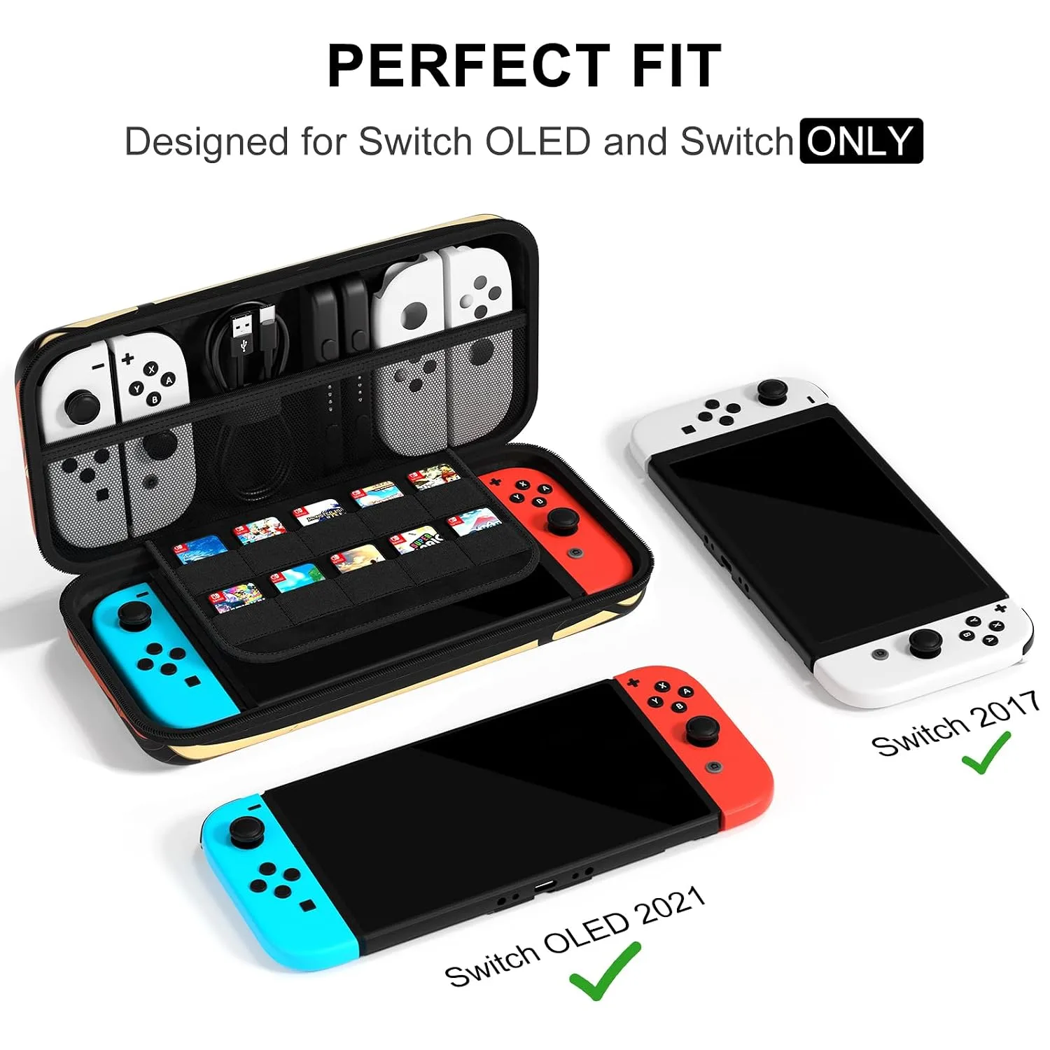 NPOOYI Carrying Case for Nintendo Switch OLED 2021/2017, Hard Shell Cover