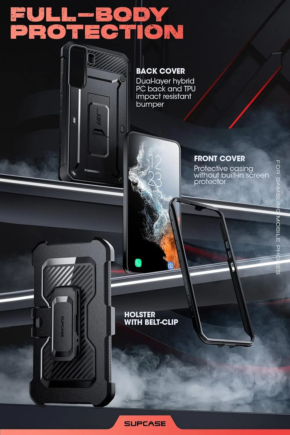 SUPCASE for Samsung Galaxy S22 Case with Built-in Kickstand, Black