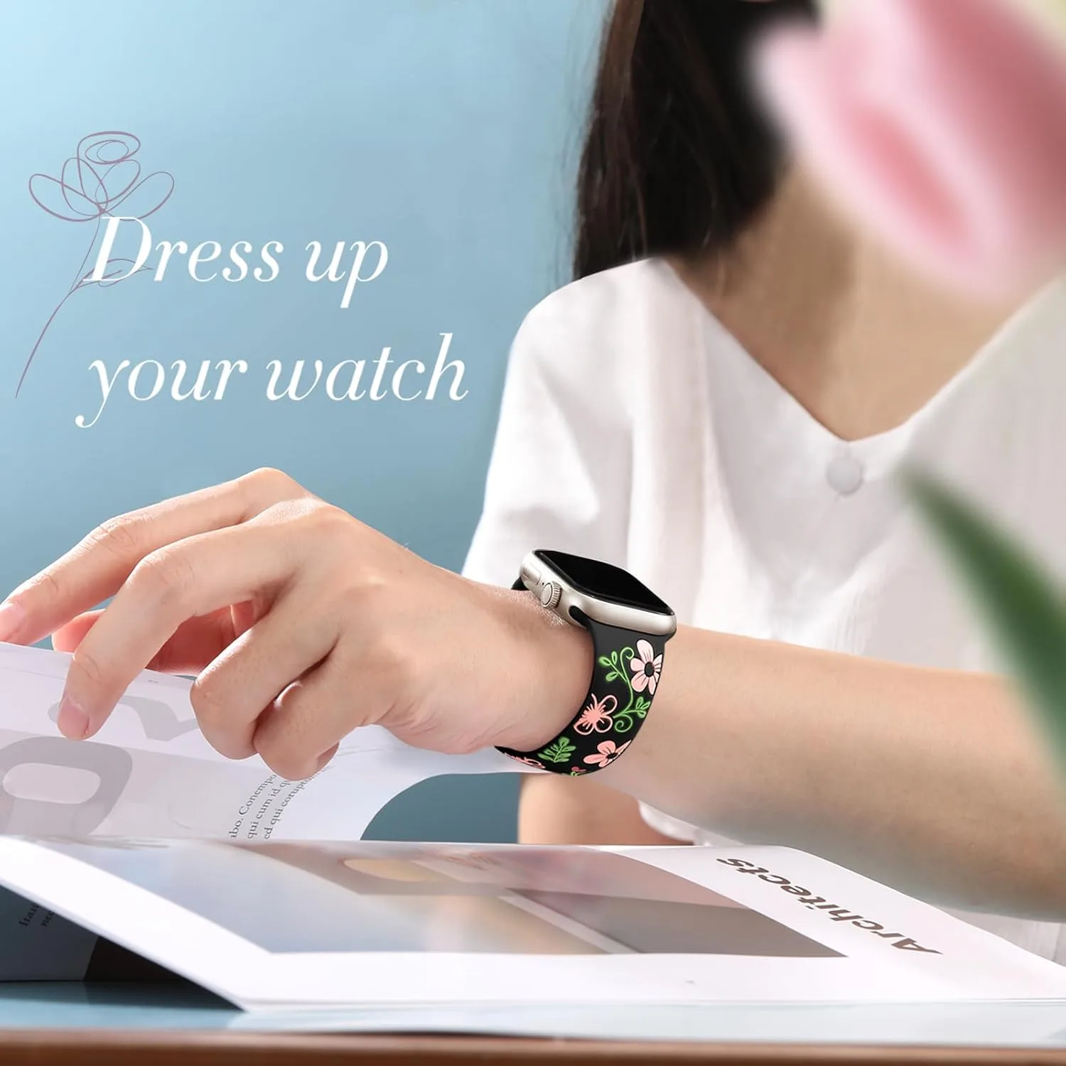 Witzon Floral Silicone Band Compatible with Apple Watch Bands For Women