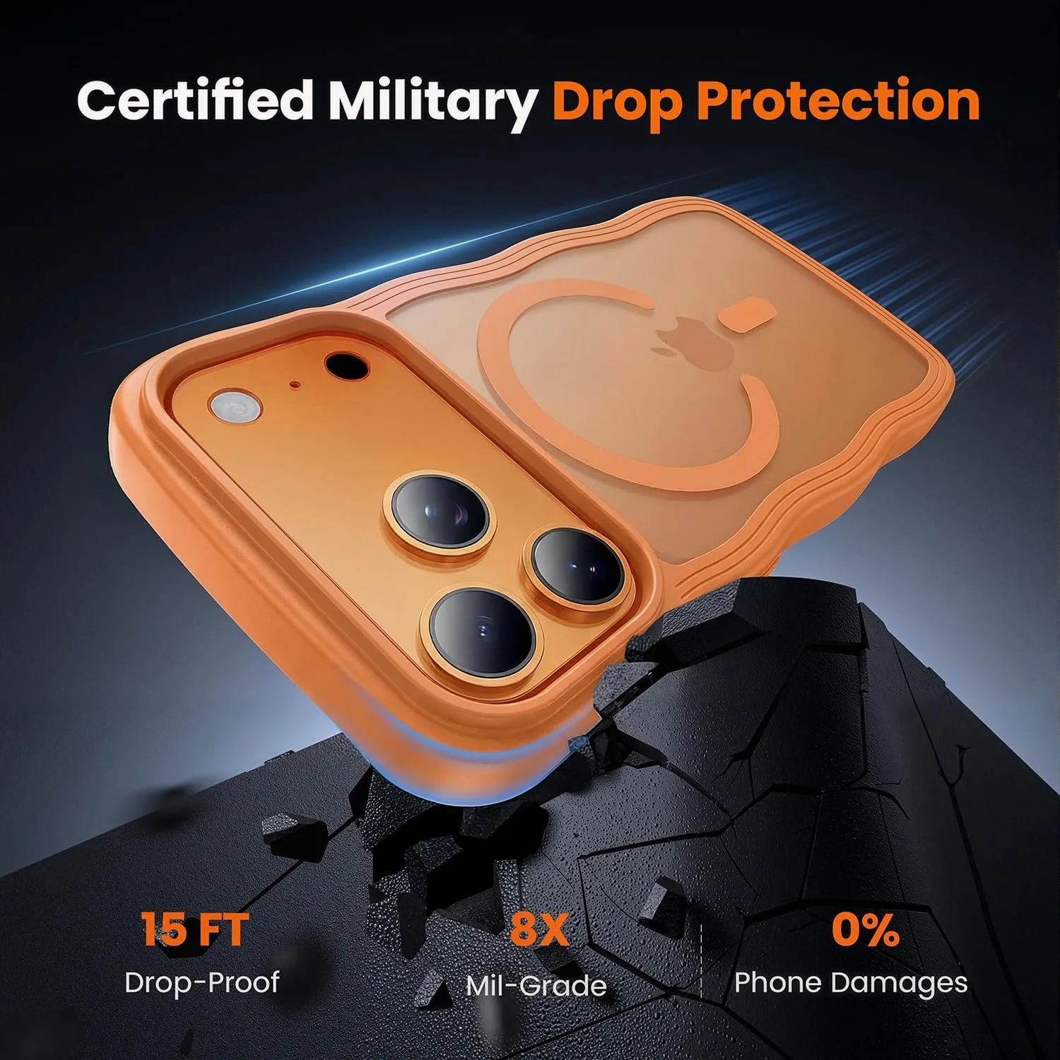 toushion for iPhone 17 Pro Case Cute Orange Wave Edge