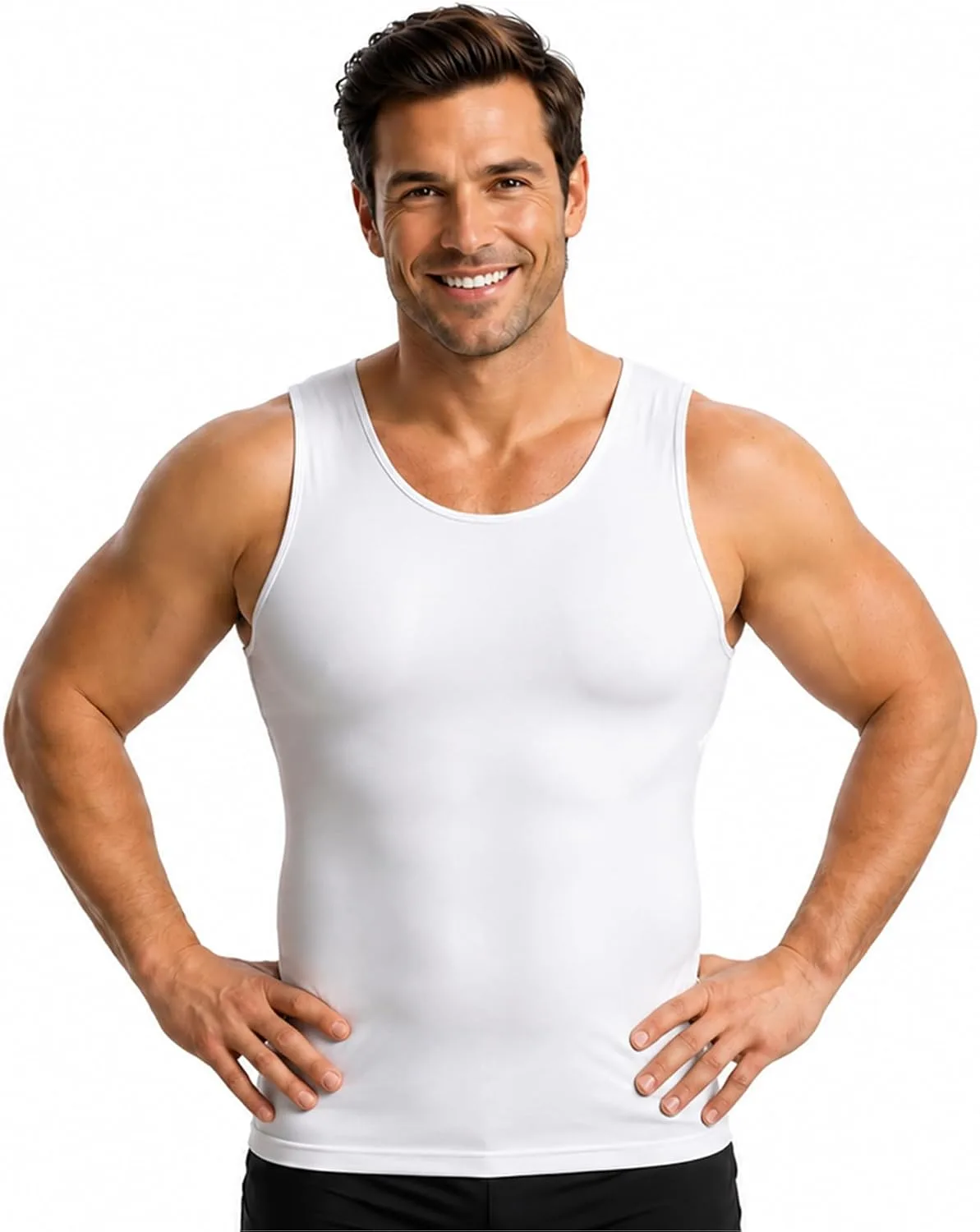 Insta Slim - Made in USA 3 Pack Compression Muscle Tank Body Shapers for Men. Back Support, Slimming Shapewear Undershirt