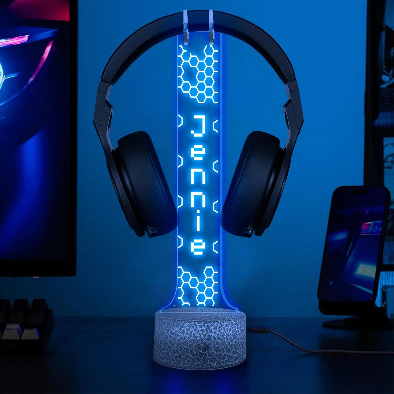 Lámpara de mesa Giantbighands soporte para audífonos RGB personalizado con nombre gamer