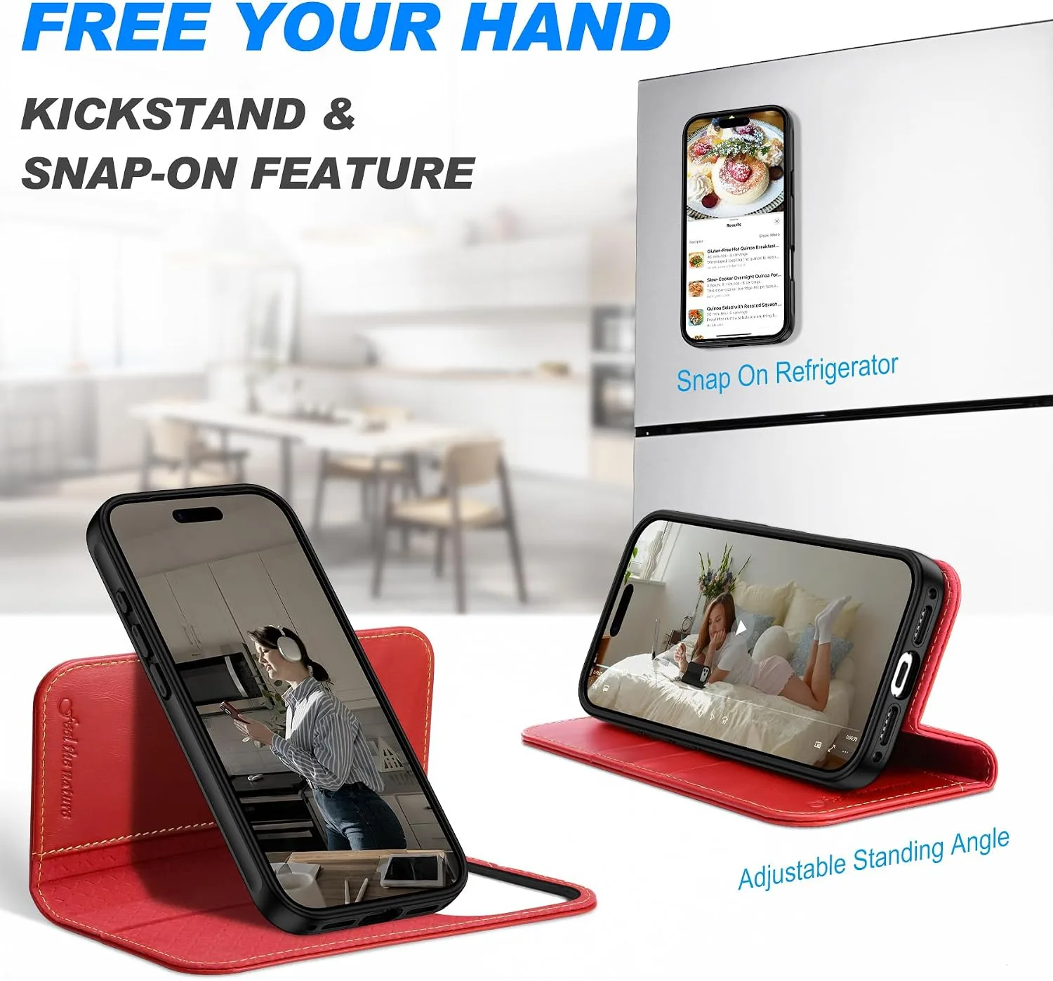 SHIELDON 2 in 1 Leather Case Wallet for iPhone 18 Pro/17 Pro, Retro Red
