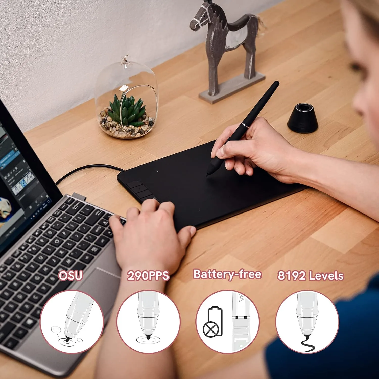 VEIKK Drawing Tablet VK640,6x4 inch OSU Tablet with Battery-Free Stylus