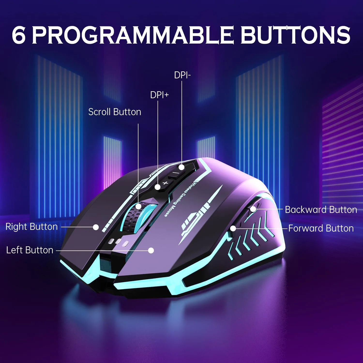 UHURU Wireless Gaming Mouse, Rechargeable 10000 DPI LED PC Mouse