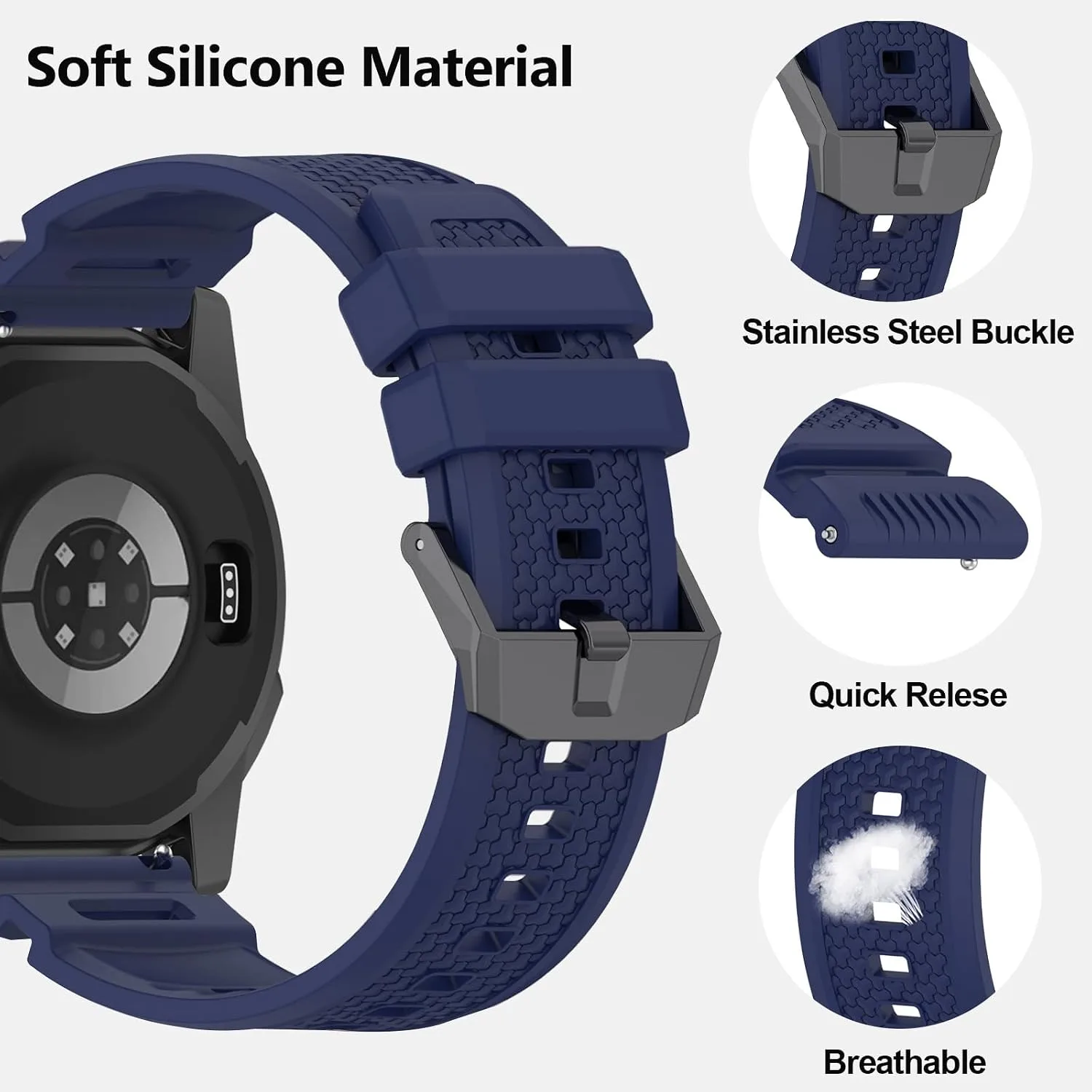 Silicone Strap Compatible with COROS Apex 4 46mm/Nomad, 24mm Band for Garmin Venu X1, Ticwatch Atlas/Pro 5/Pro 5 Enduro, iTOUCH AIR3 Breathable Replacement Bands for Women Men