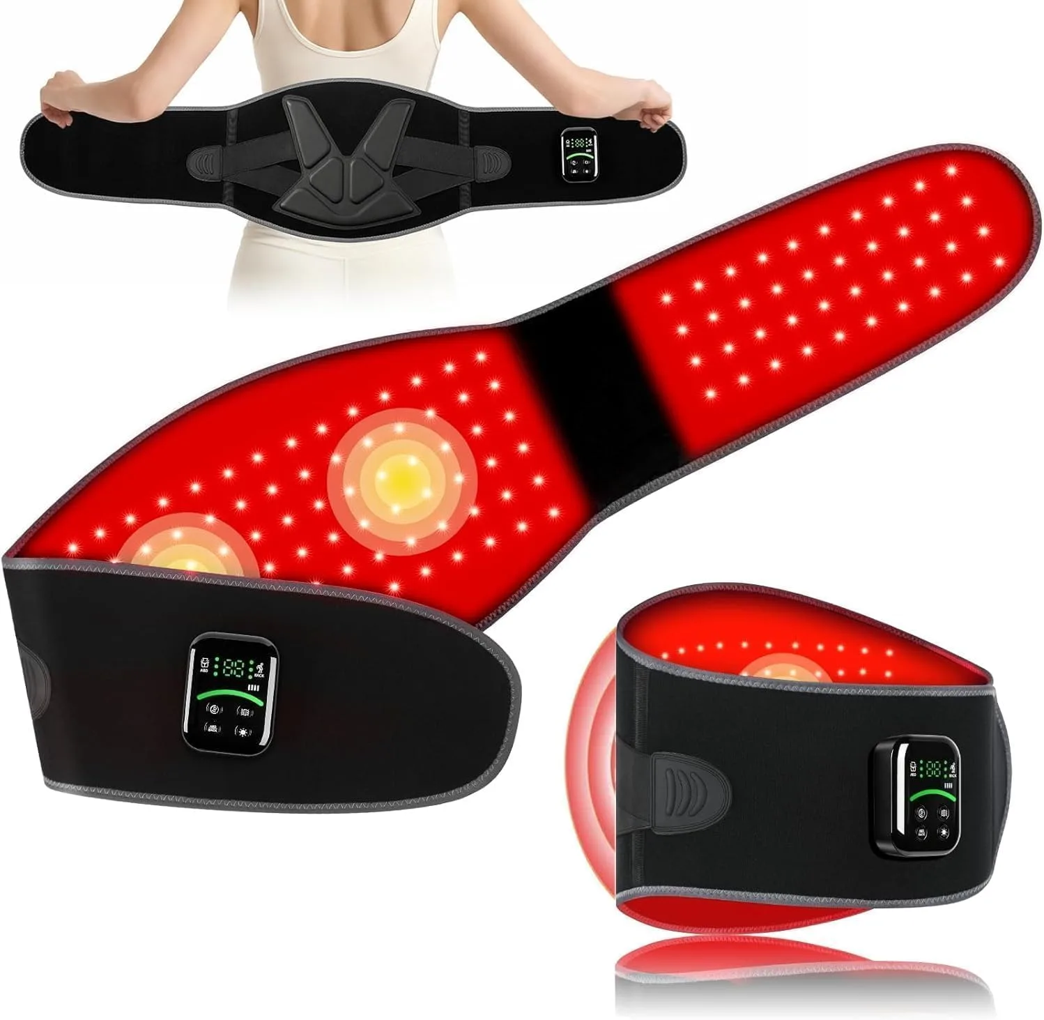 Red Light Therapy Belt, Cordless Warmth & Massage, Dual-Side 660nm & 850nm