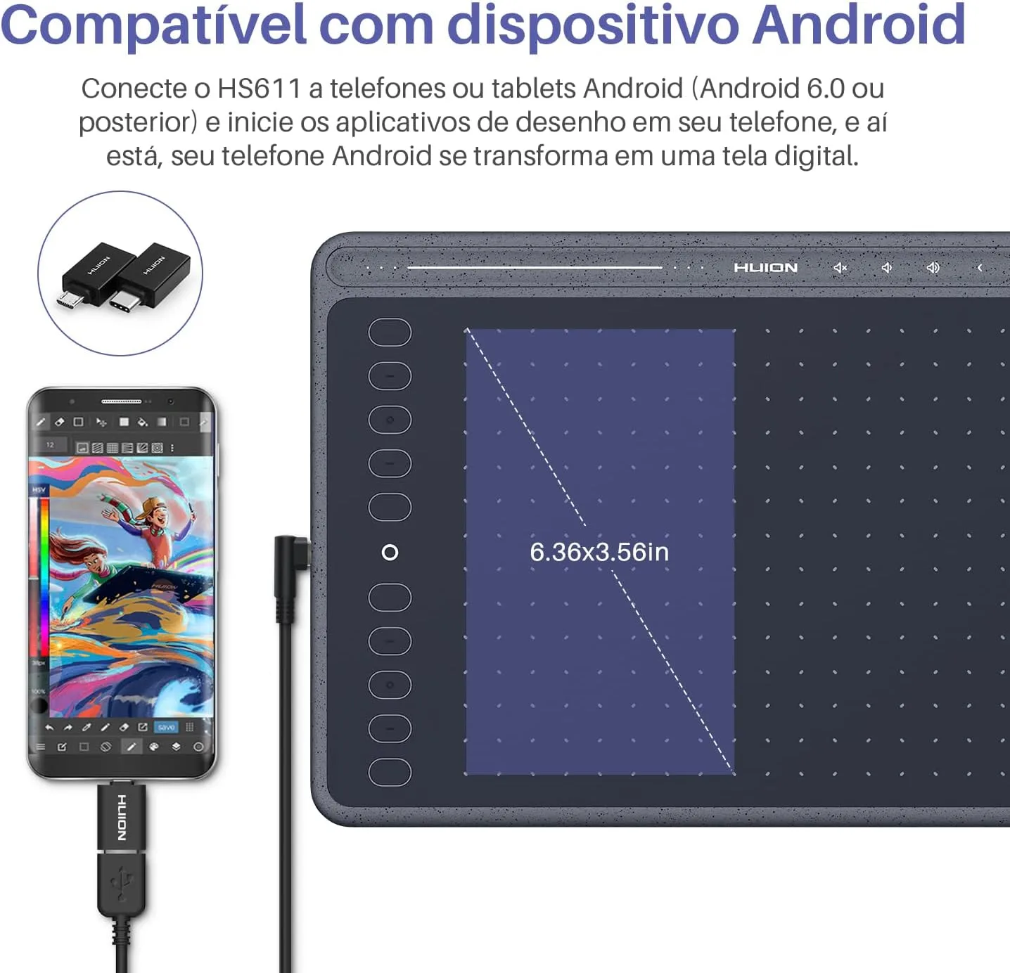 HUION HS611 Drawing Tablet 8192 Pressure Graphics Tablet with 10 HotKeys