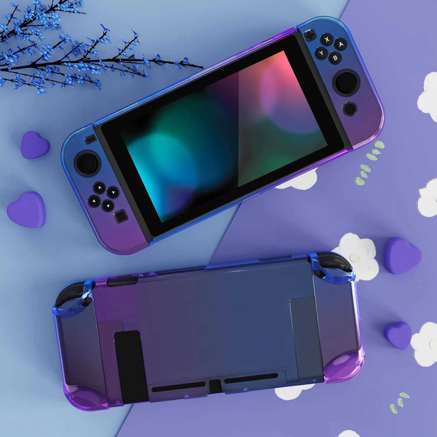 eXtremeRate PlayVital Unique Cover for Nintendo Switch, Protective Case Protector for Switch - Shock-Absorbent Anti-Scratch Dockable Durable Hard Shell Game Accessories, Gradient Translucent Bluebell