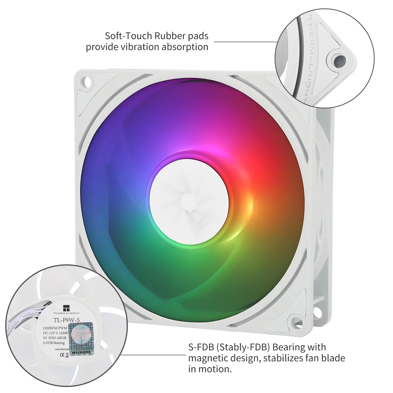 Thermalright TL-P9W-S CPU Fan ARGB,PC Case Fan Quiet 4PIN PWM Computer Fan, 9225 Specifications Silent Cooler Fan, 2200RPM Speed, Desktop CPU Cooling Fan(TL-P9W-S)