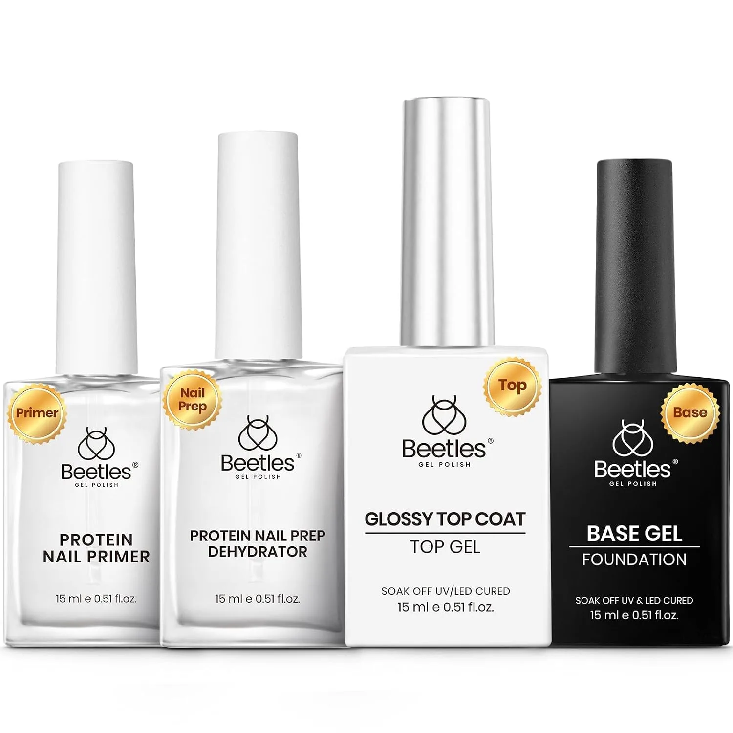 Beetles Gel Base and Top Coat with Nail Dehydrator and Primer 4Pcs 15ml
