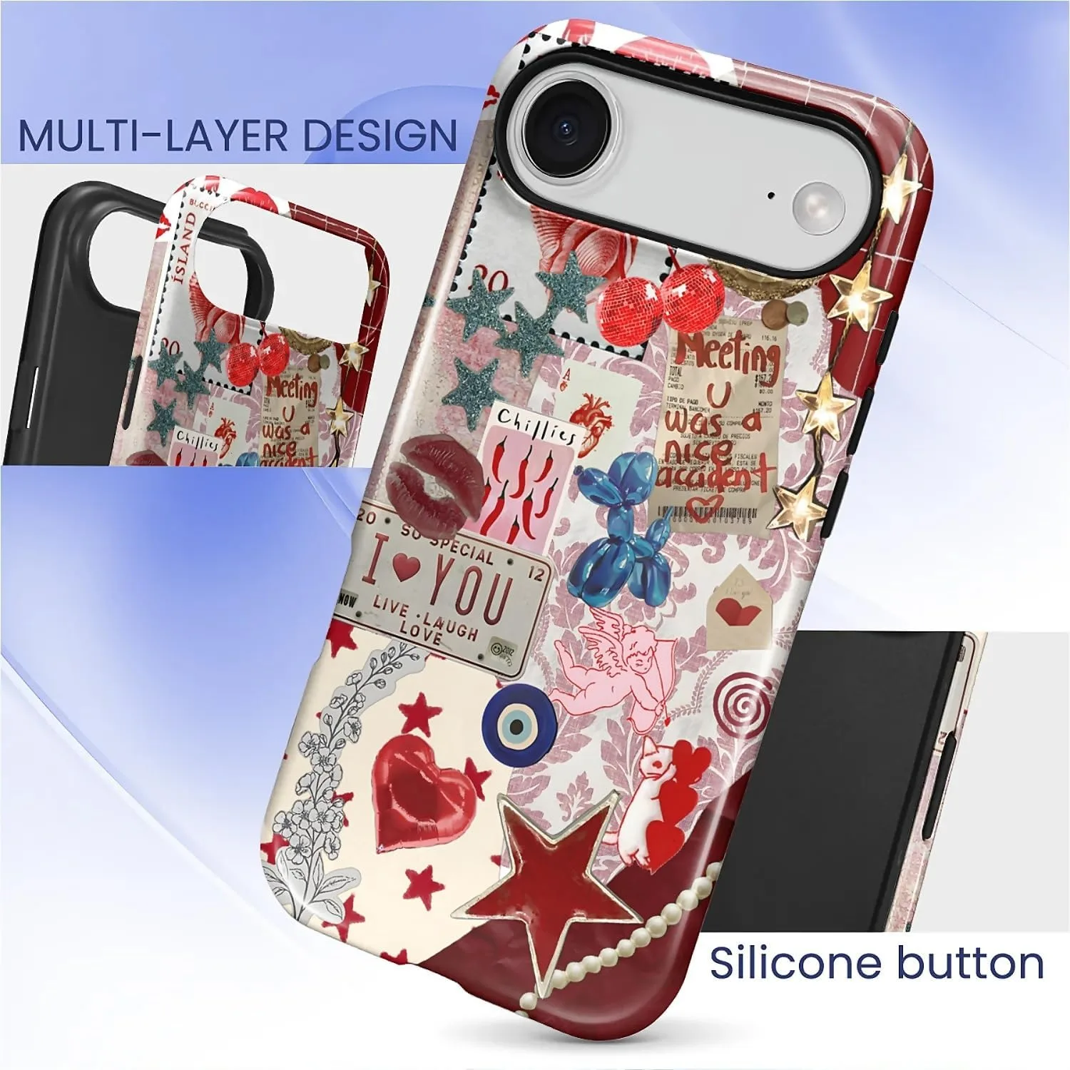 DAIZAG Case for iPhone 17 Air,Mixed 2 Layer Design Shockproof Soft TPU Ddouble Protection Phone Case for iPhone 17 Air-Conch Red Pearl Collage