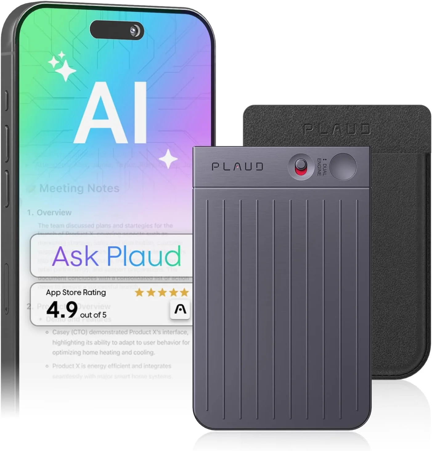 Plaud Note AI Voice Recorder Transcribe & Summarize, Black, Non-Pro Version