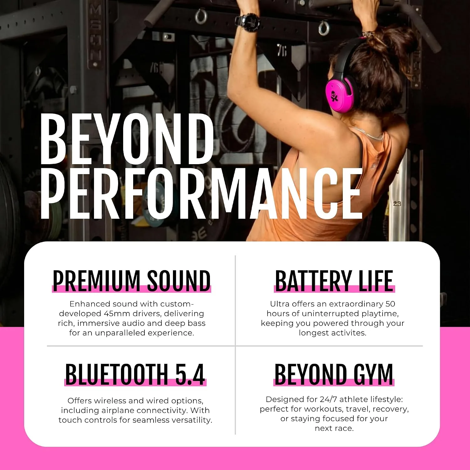 H2O Audio Betty x RIPT Ultra Over-Ear Sport Headphones - 100% Sweatproof Zwift Headphones - Premium Sound Active Noise Cancellation and Transparency Mode, 50-Hour Battery Life