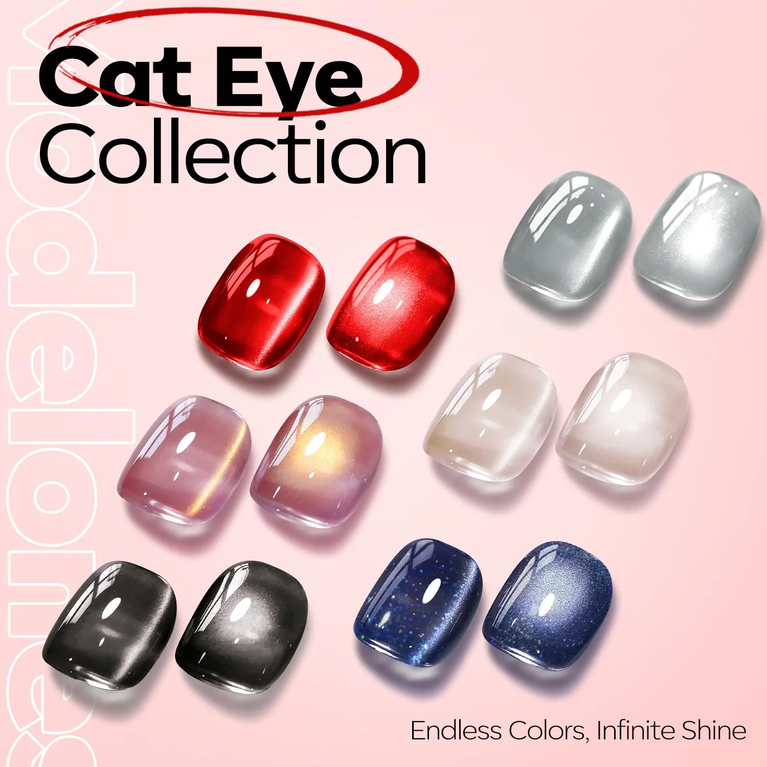 modelones Red Cat Eye Gel Nail Polish Magnetic Glitter Holographic