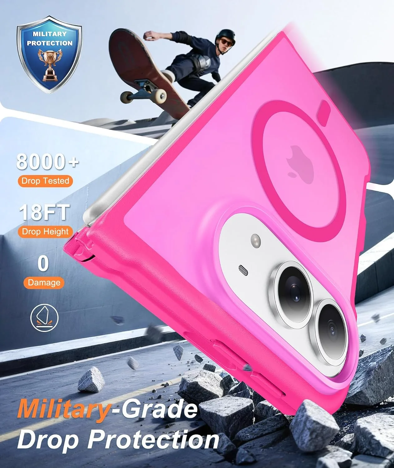 FNTCASE for iPhone Duo Case: Translucent Matte Fit for MagSafe Hot Pink
