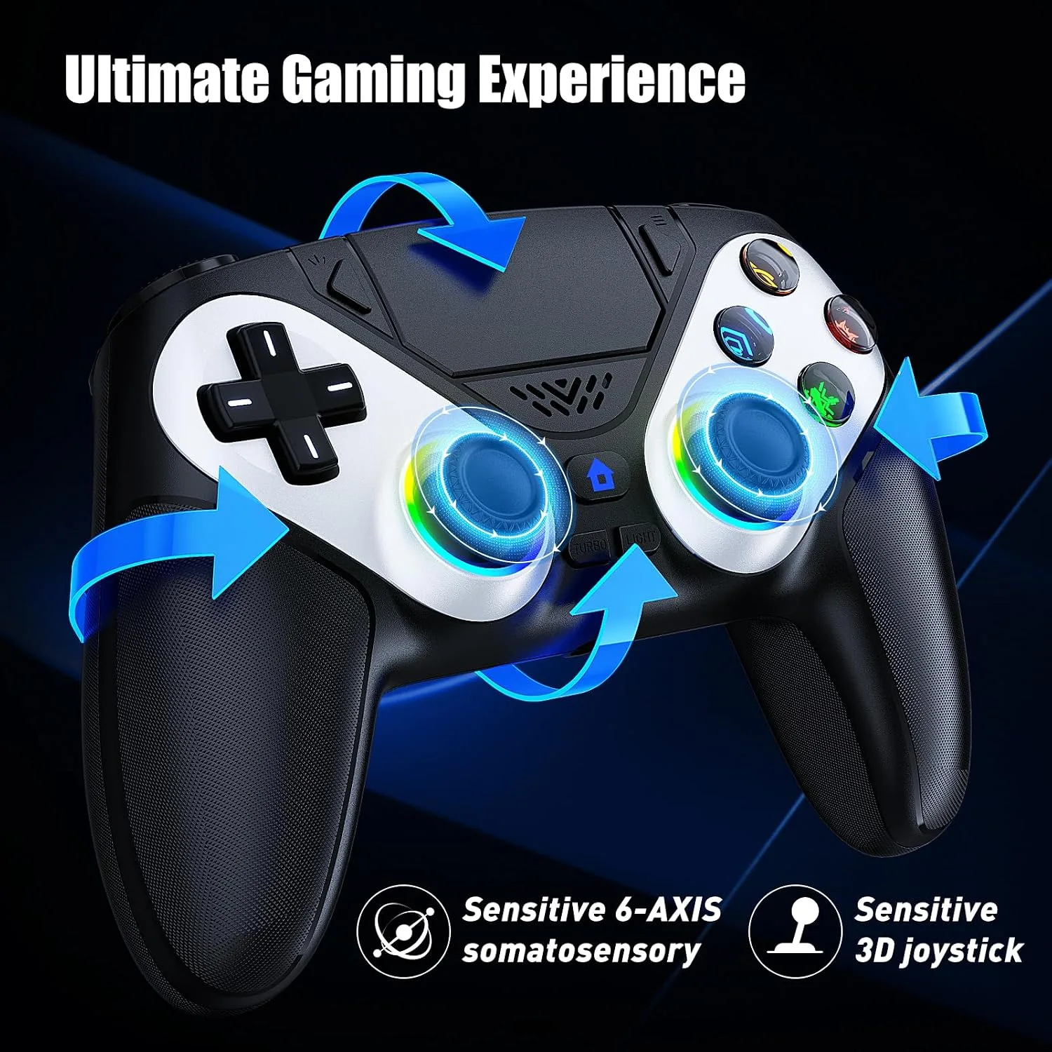 Gamrombo LED Wireless Controller for PS5, Compatible with PS5 Pro/Slim/PC, Dual Vibration, Macro/Turbo Function, 3.5mm Audio Jack, 6-Axis Motion Control Gamepad with Speaker(Black)
