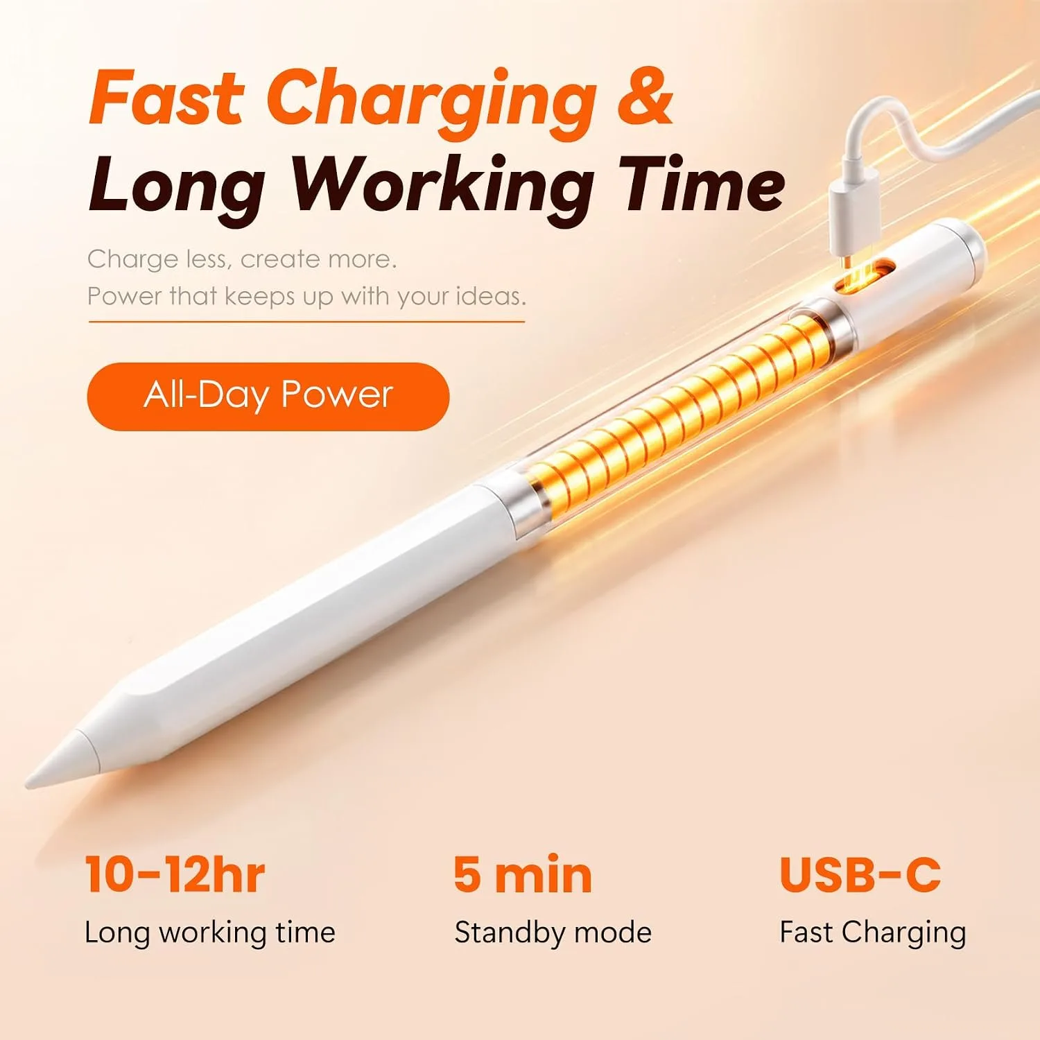Stylus Pen for iPad 2018-2026 Gen, Fast Charge, Palm Rejection-White