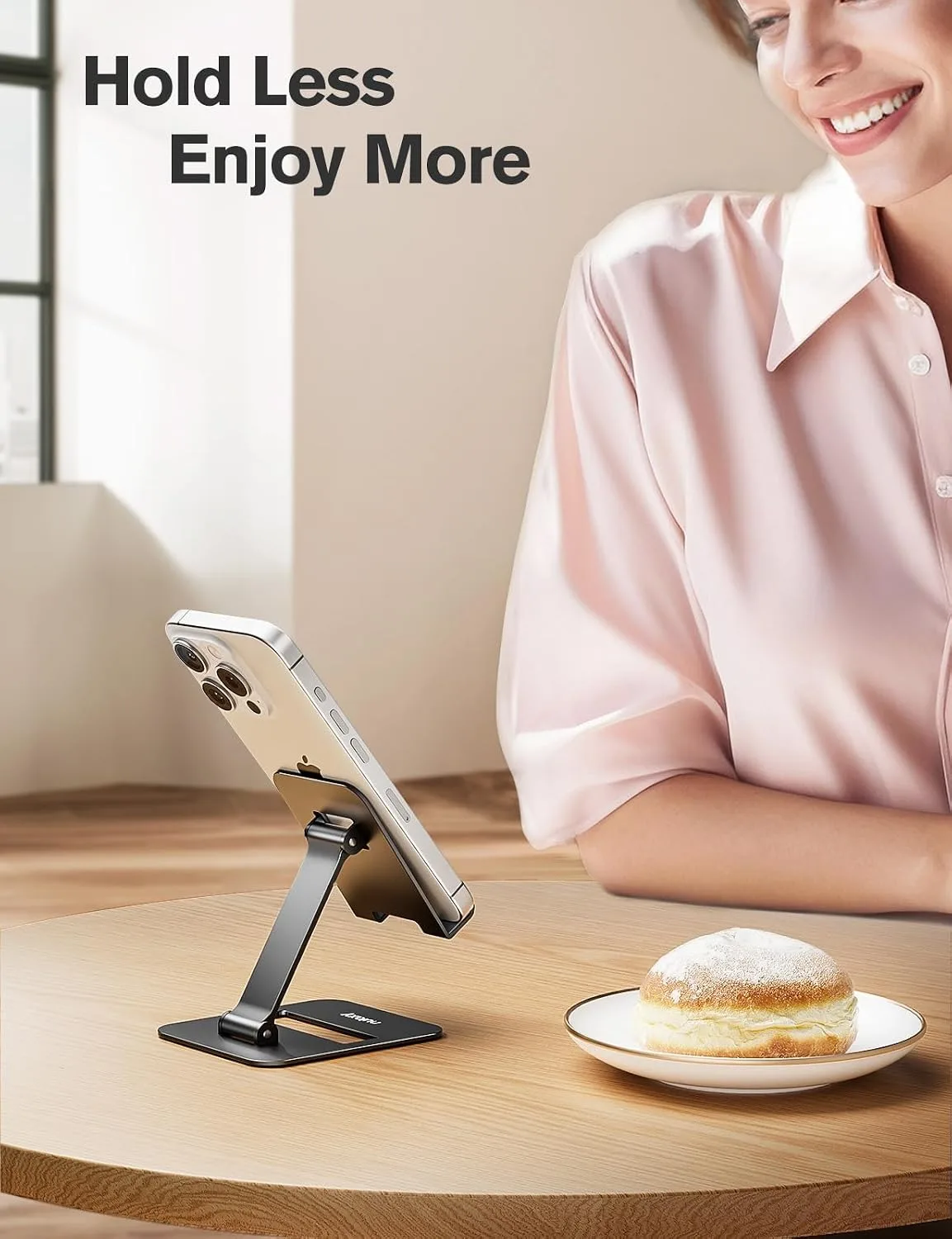 Nulaxy 2 Pcs Aluminum Dual Folding Cell Phone Stand for Desk Black&Rosegold