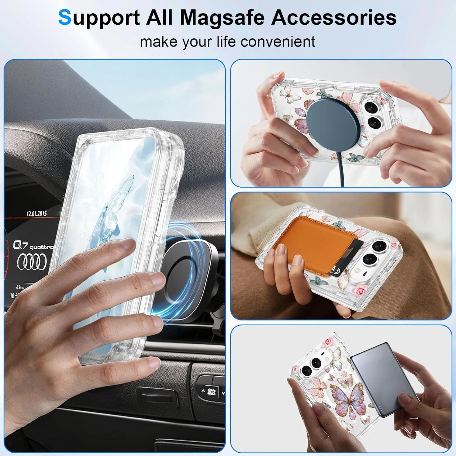 for iPhone Duo Case Clear Glitter Magnetic with Hinge Protection