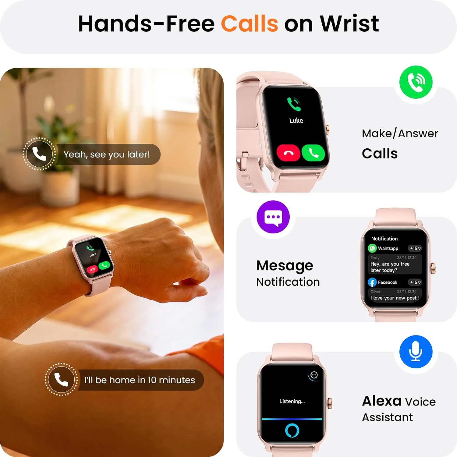 Fitpolo Smart Watch for Women Android & iPhone, Alexa Built-in [1.8" HD Screen] IP68 Waterproof Fitness Watch with Bluetooth Call (Answer/Make), Heart Rate/Sleep/SpO2 Monitor, 105 Sports Trackers