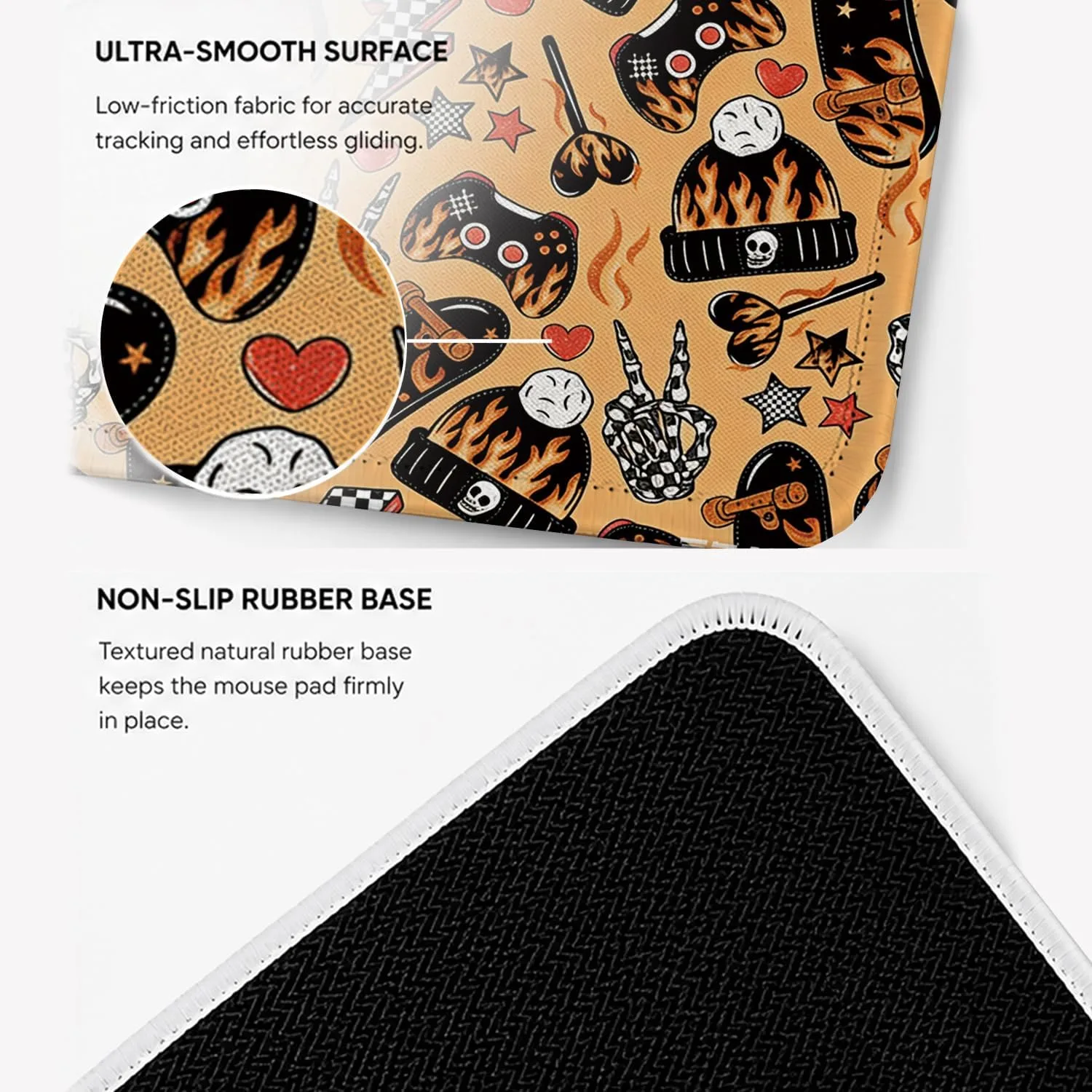 Skateboard Flame Mouse Pad with Non-Slip Rubber Base, Small Gaming Mouse Pad, Stitched Edges, Smooth Surface for Computer, Laptop, Gaming, Office and Home,9.4 x 7.9 Inch