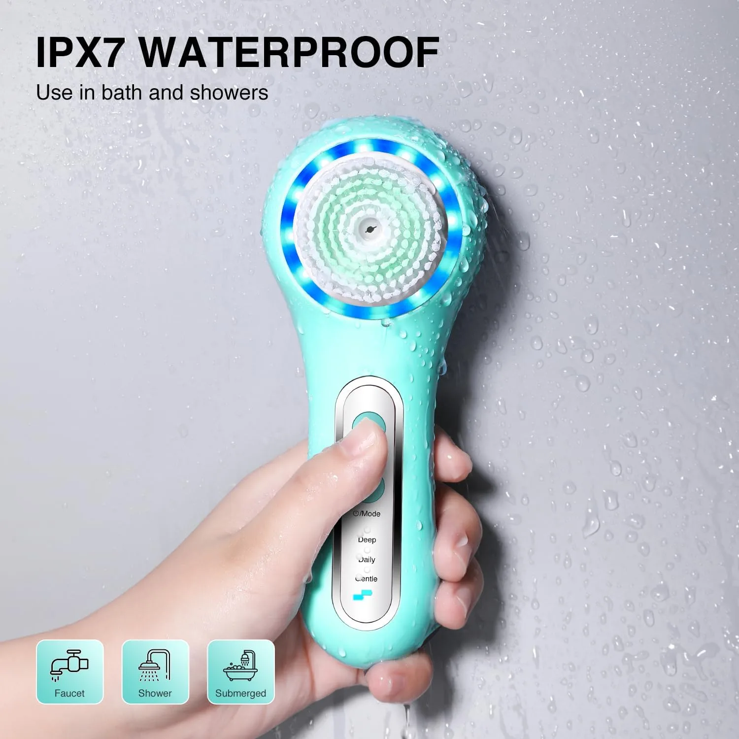 UMICKOO Electric Facial Cleansing Brush, 2-Way Rotating Face Scrubber for Daily & Deep Cleaning, 3 Modes, 5 Brush Heads, Rechargeable, IPX7 Waterproof for All Skin Types