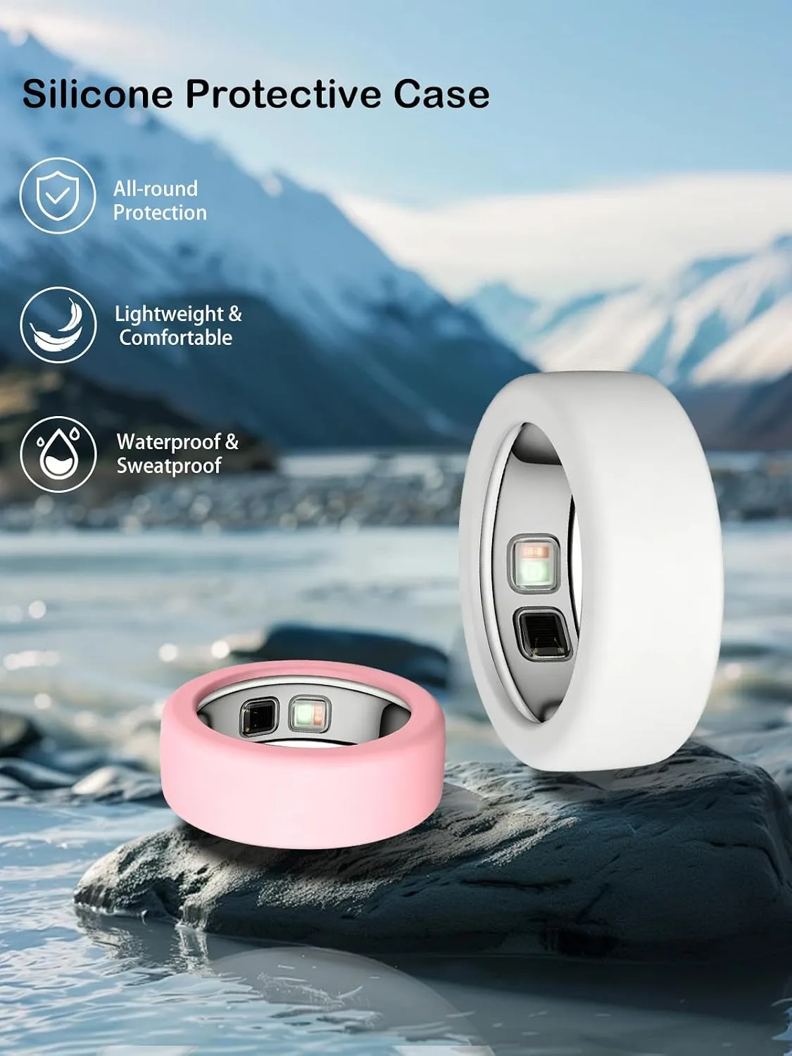 Silicone Case for Oura Ring 5, 2-Pack, S (6-9), Pink+ White