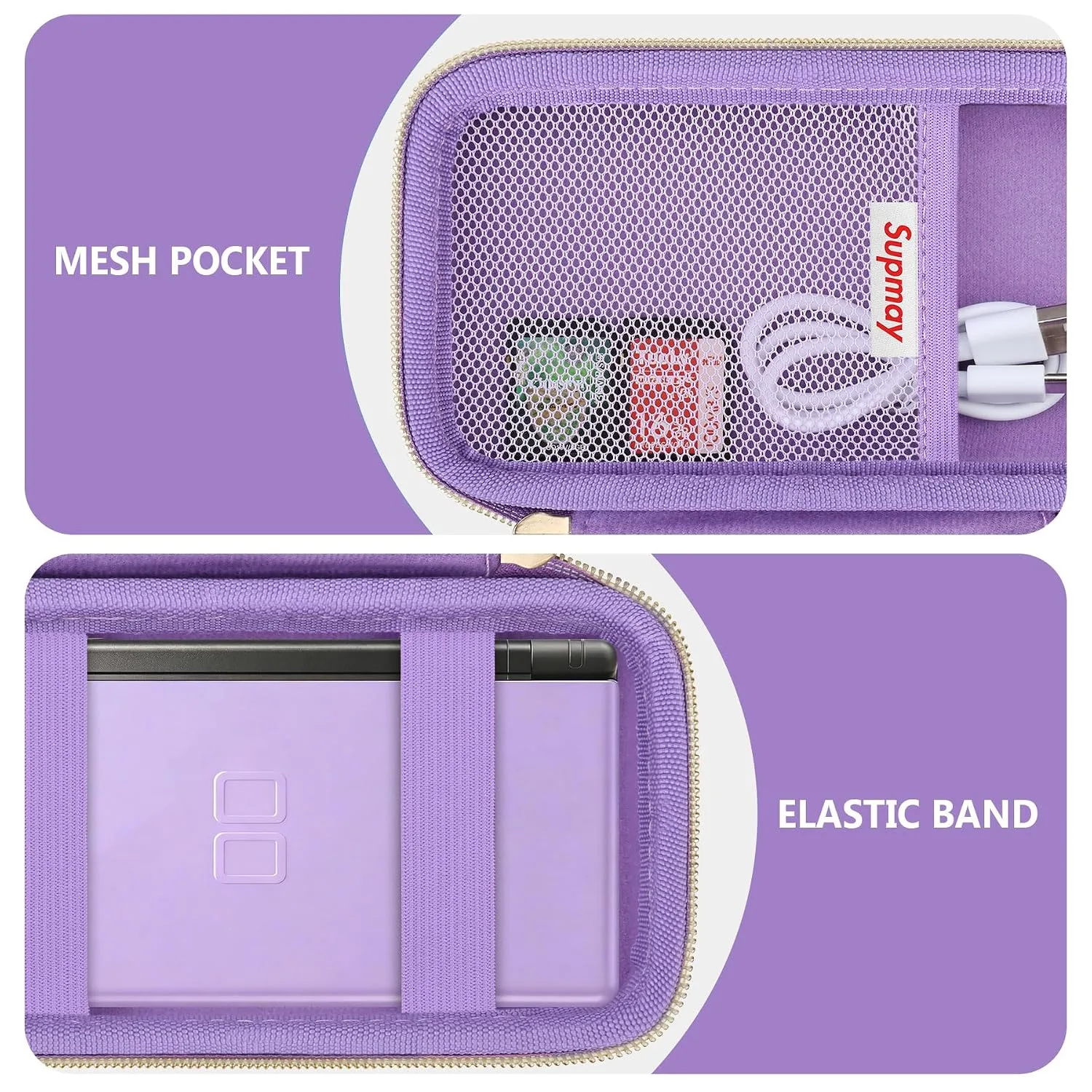 Supmay Hard Carrying Case Compatible with Nintendo DS Lite NDSL, Gameboy Advance Games Storage Holder Travel Bag with Mesh Pocket for USB Charging Cable, Stylus, Earphones, Game Cartridge, Purple