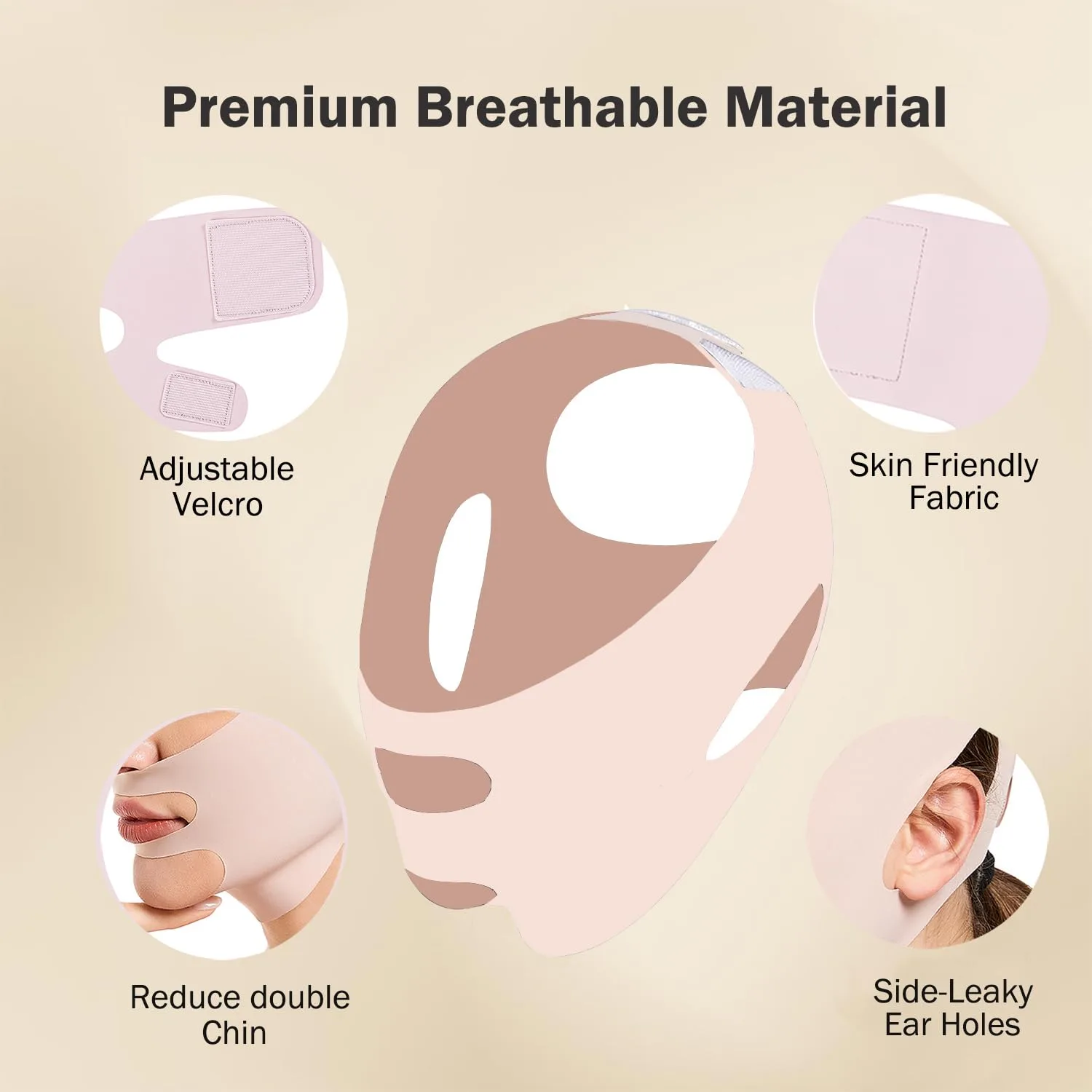 MASIKA Chin Strap for Sleeping，V-Line Mask,，V-Line Lifting Chinstrap，Jaw Exerciser, Reusable Face Strap.Jaw Strap,Jawline Shaper,Double chin strap，Chin lifting strap，Face lifting strap，Pink,M