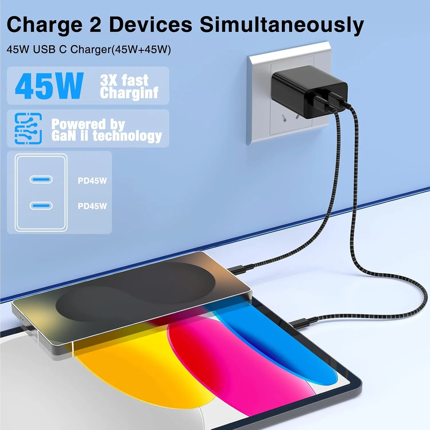 45W Super Fast Charger Type C for Samsung Galaxy S20 Ultra to S25 Ultra,Dual Port PD Quick Charging 3.0 USB C Block & 3/6/10/10FT Braided Type C Cord for Samsung S22+ to S26+/iPhone 16 Pro Max-Green
