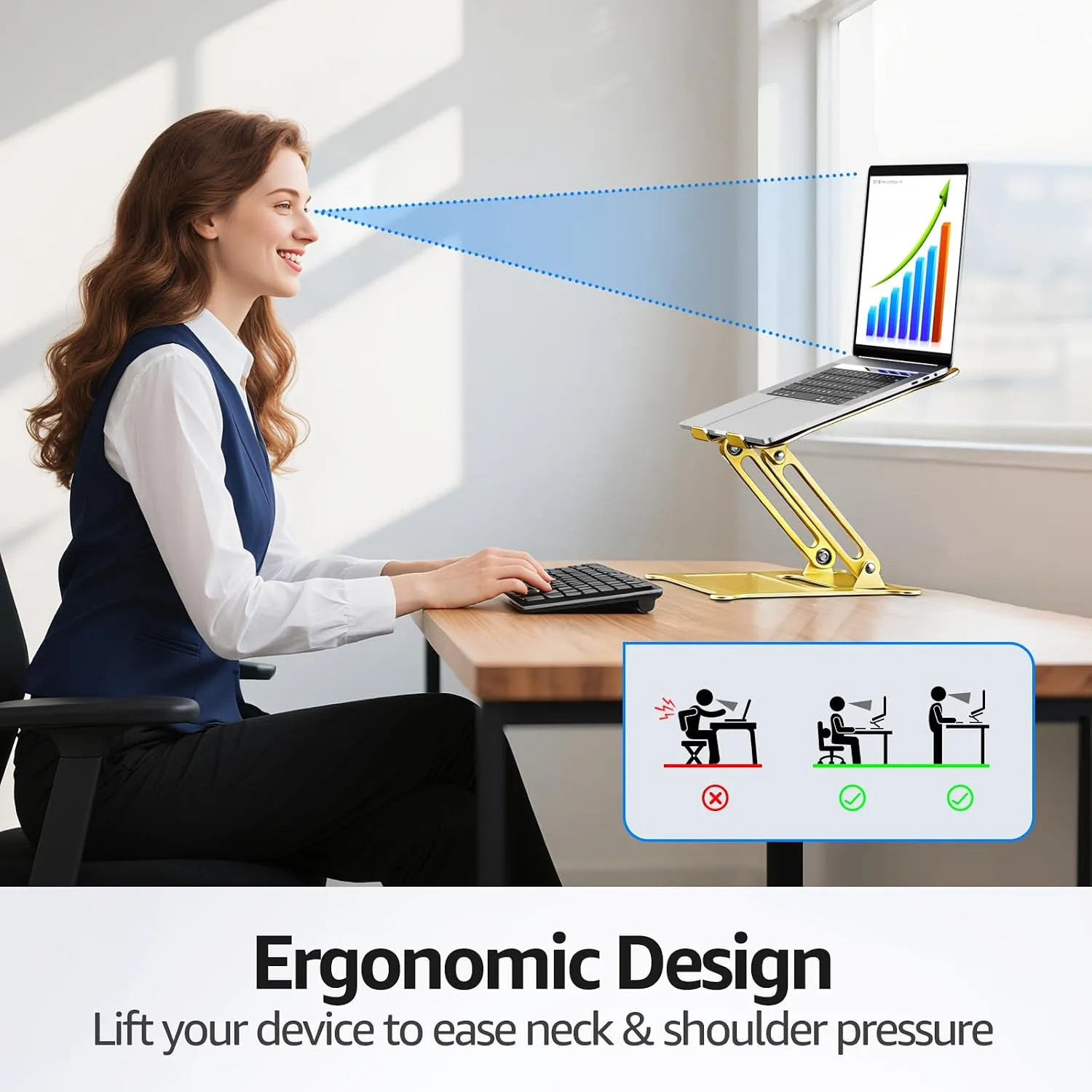 Urmust Adjustable Laptop Stand for Desk, 10-15.6“ Laptop Riser, Gold