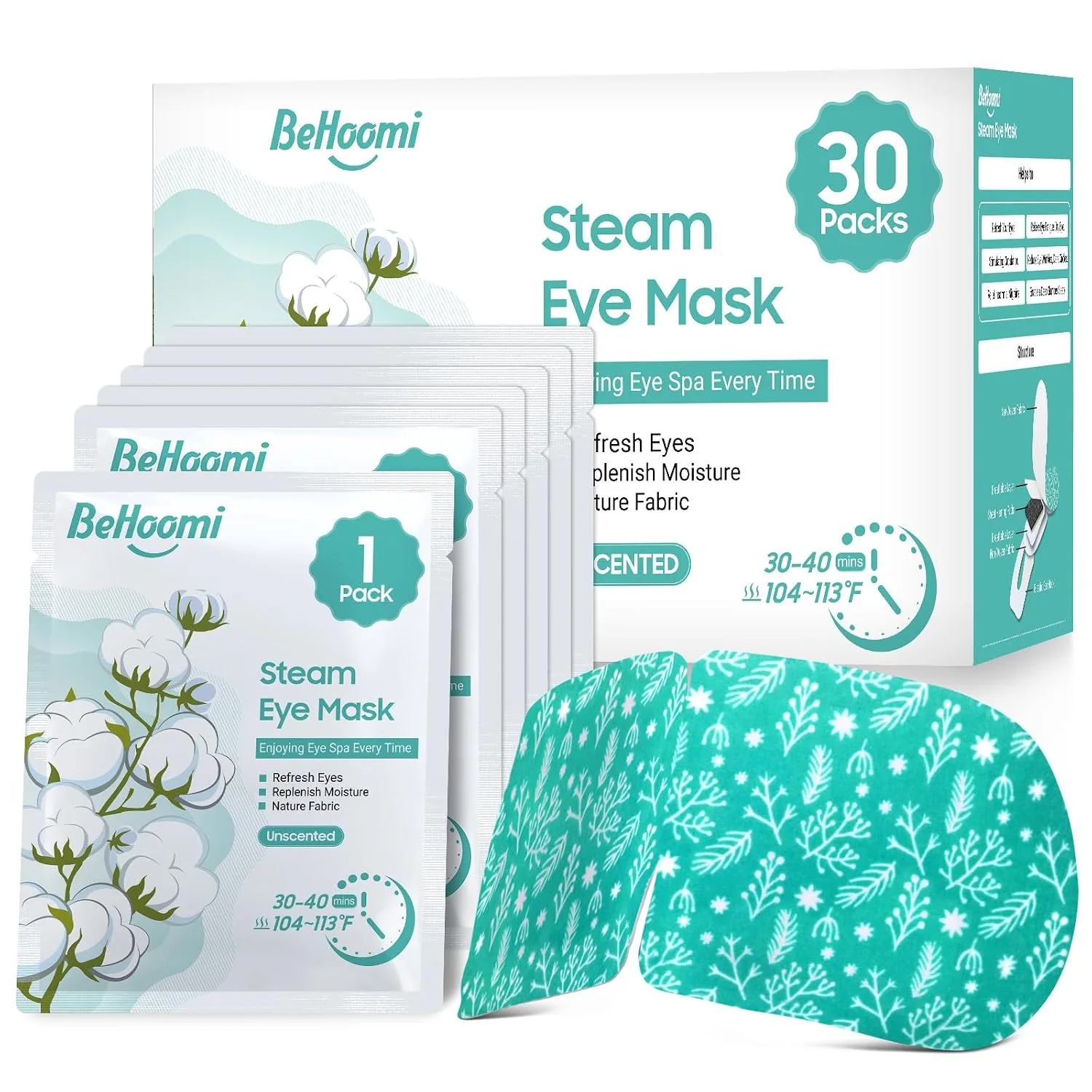 BeHoomi 30Packs Steam Eye Mask, Heated Eye Mask for Dry Eyes, Unscented