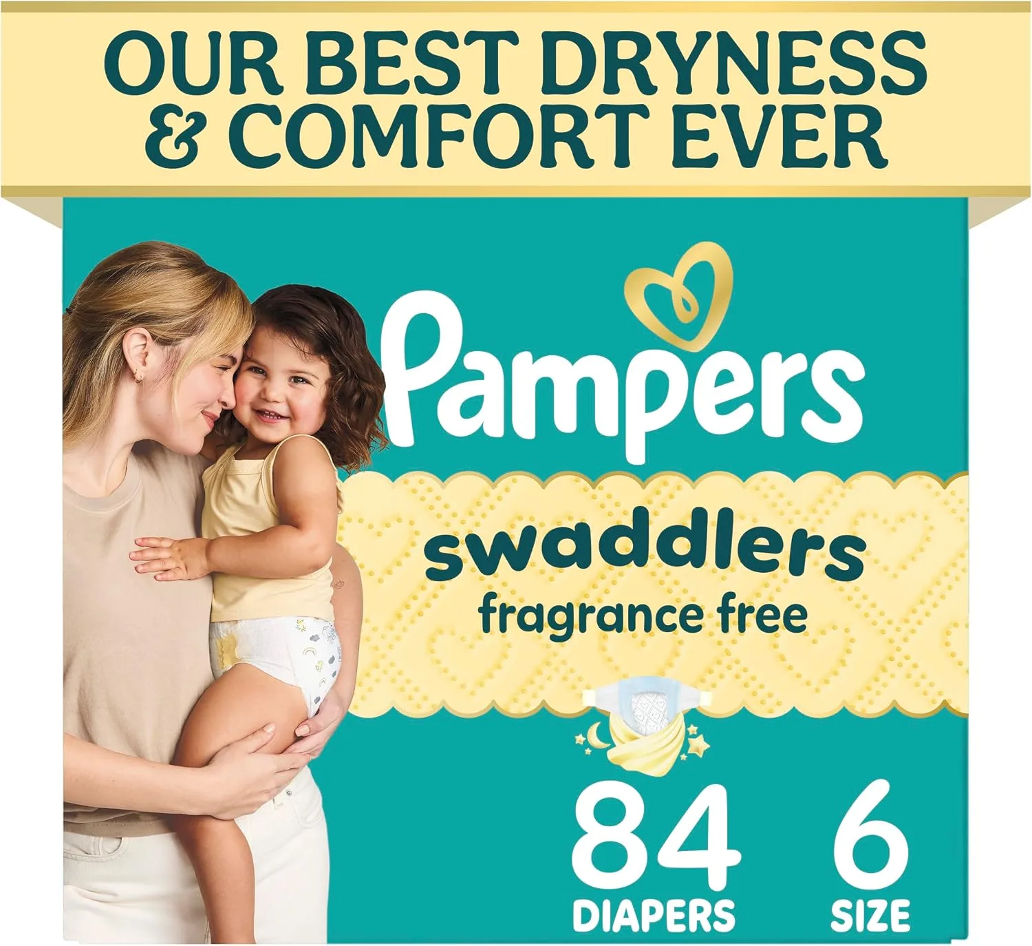 Pampers Swaddlers Diapers, Size 6 (23-44 lbs), 84 Count, Fragrance Free, Hypoallergenic, Absorbent, Pediatrician Recommended, Skin Safe