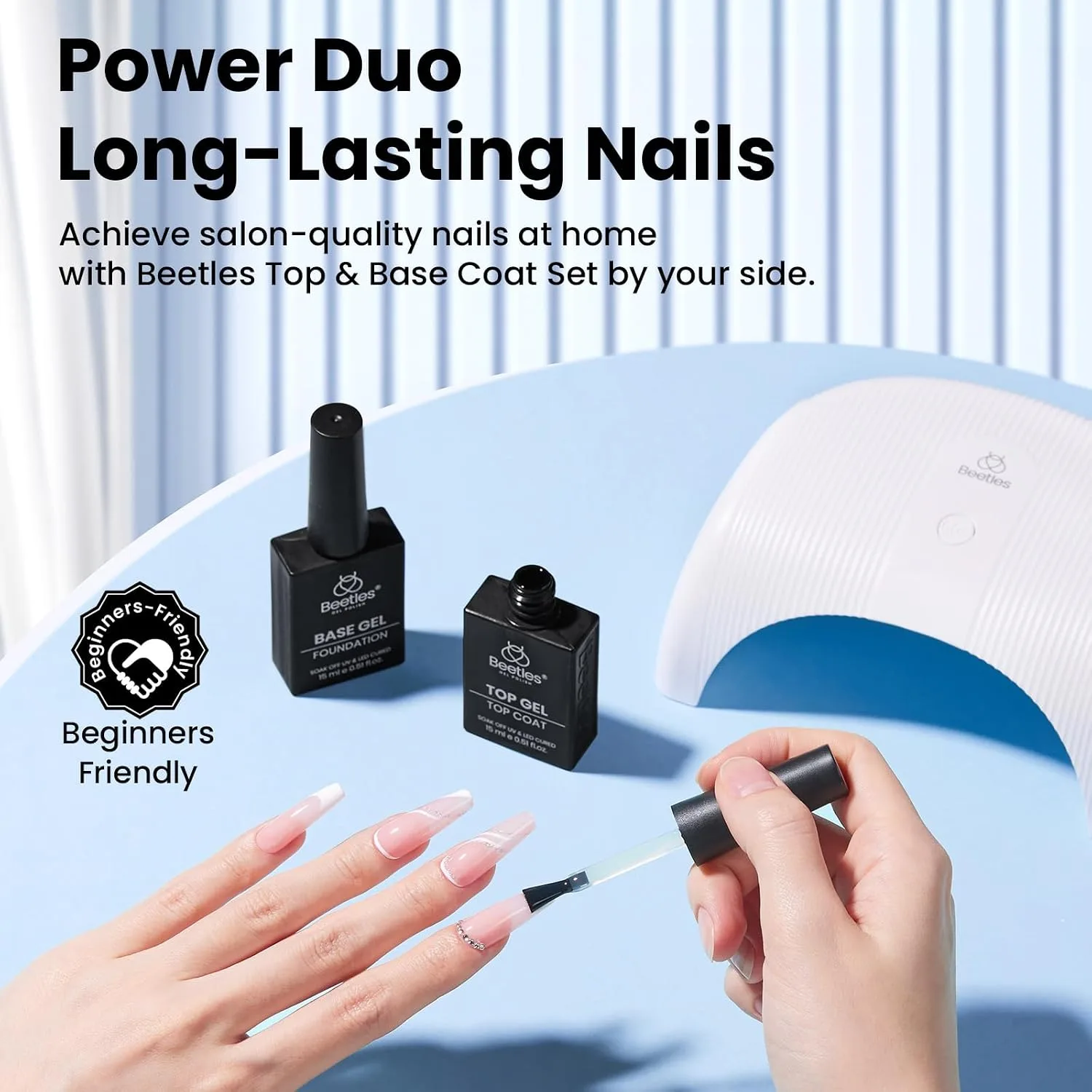 Beetles No Wipe Gel Top Coat and Base Coat Set for Gel Nail Polish