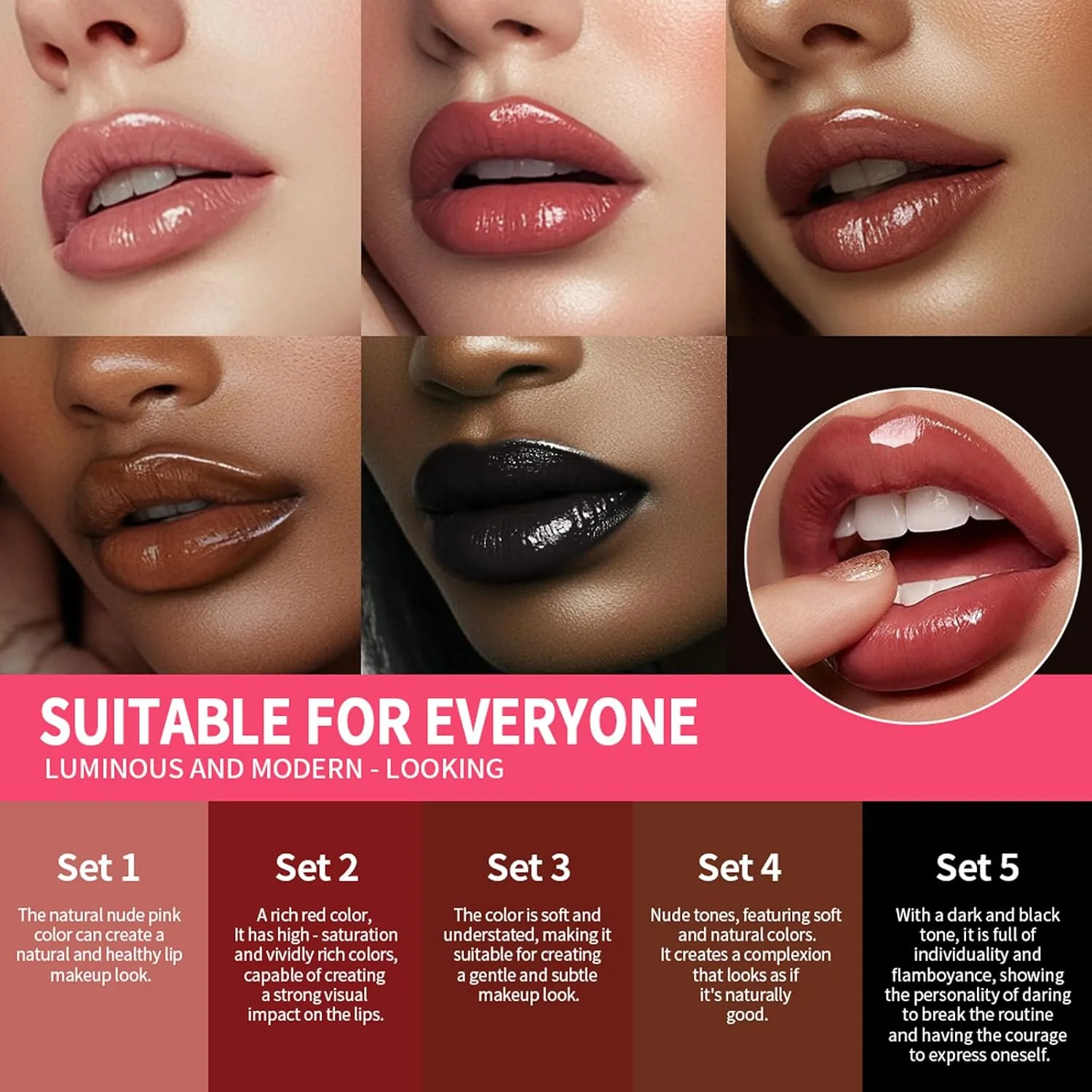 BestLand 3Pcs Lip Liner, Lipstick and Lip Gloss Set, Lip Combo Sets (Black)