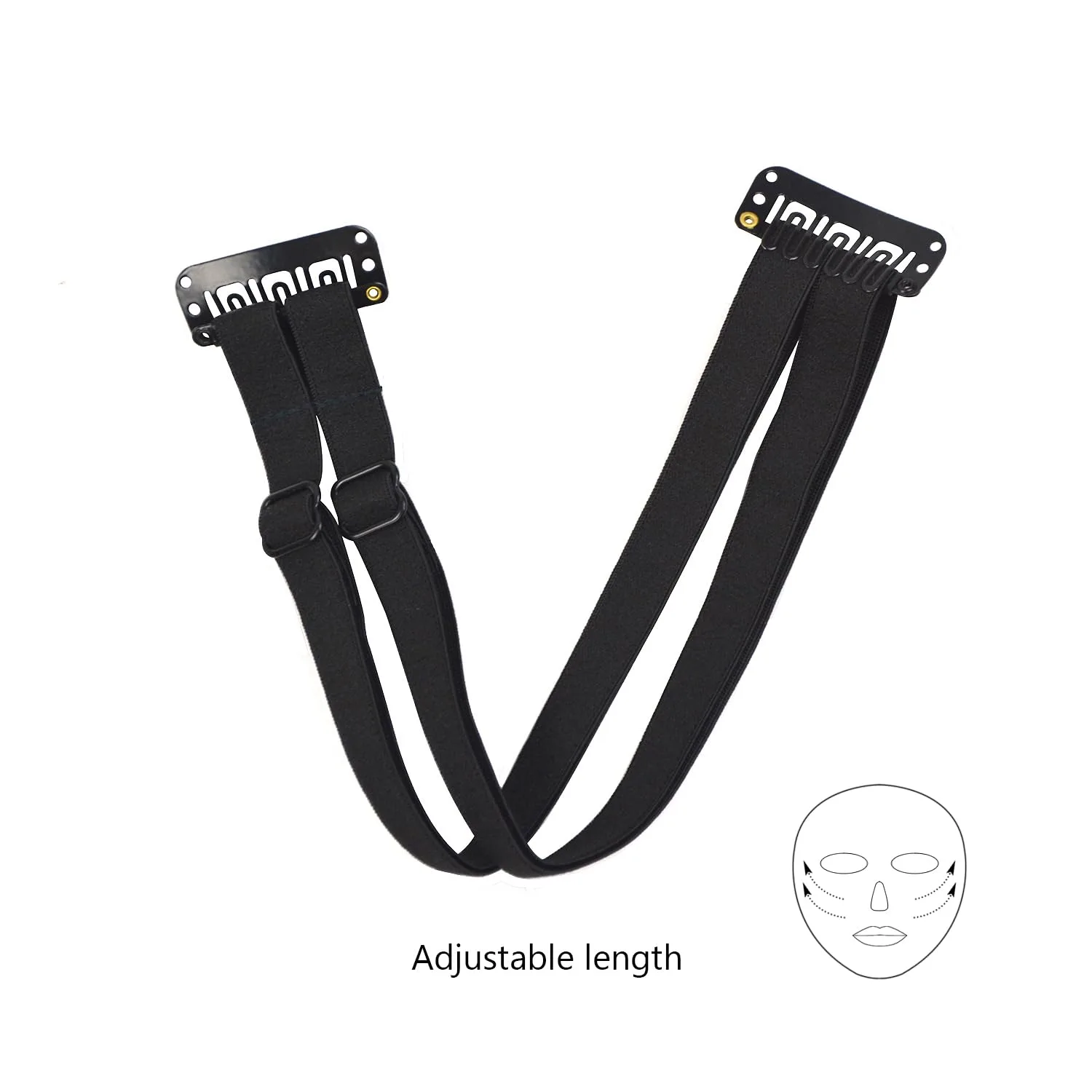 2 Pcs Facelift Bands with Clips Invisible Face Stretching Lifting Strap Adjustable Elastic Band Face Slimming Band (24cm Black Double Bands)