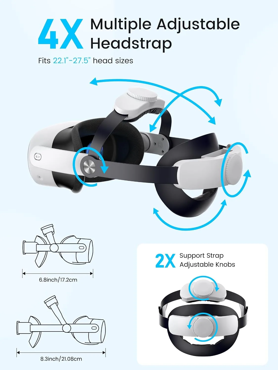 Kawaye for Meta Quest 3S/Quest 2/Quest 3 Head Strap with 10000mAh Hot-Swap Battery Pack, Double Knobs Adjustable VR Headset Strap with Two Large Support Pad Enhanced Support, Reduce Pressure