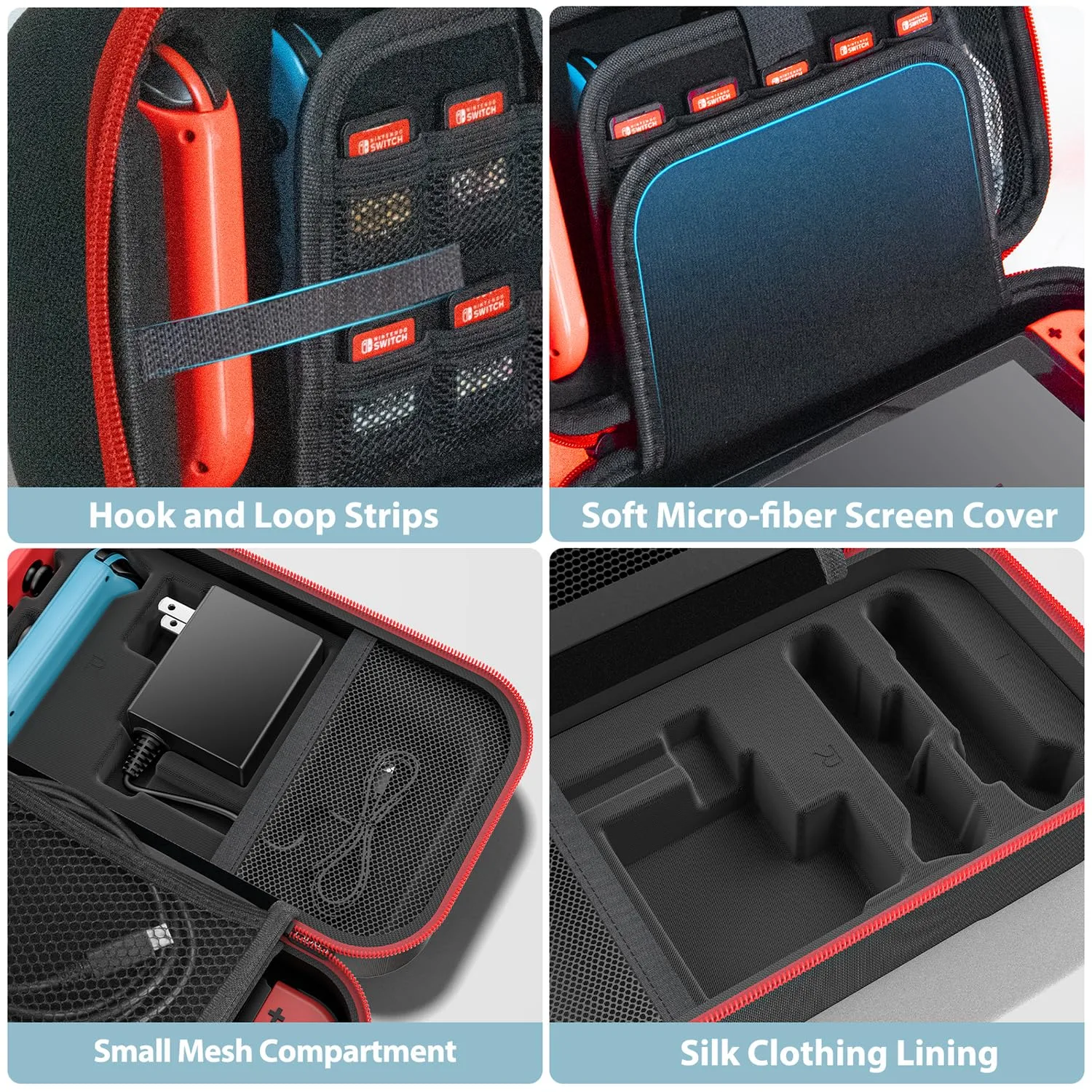 Switch Carrying Case Compatible with Nintendo & OLED, Portable Switch Travel Carry Case Fit for Joy-Con and Adapter, Hard Shell Protective OLED Pouch Bag with 20 Games, Red For N DS Cases & Storage