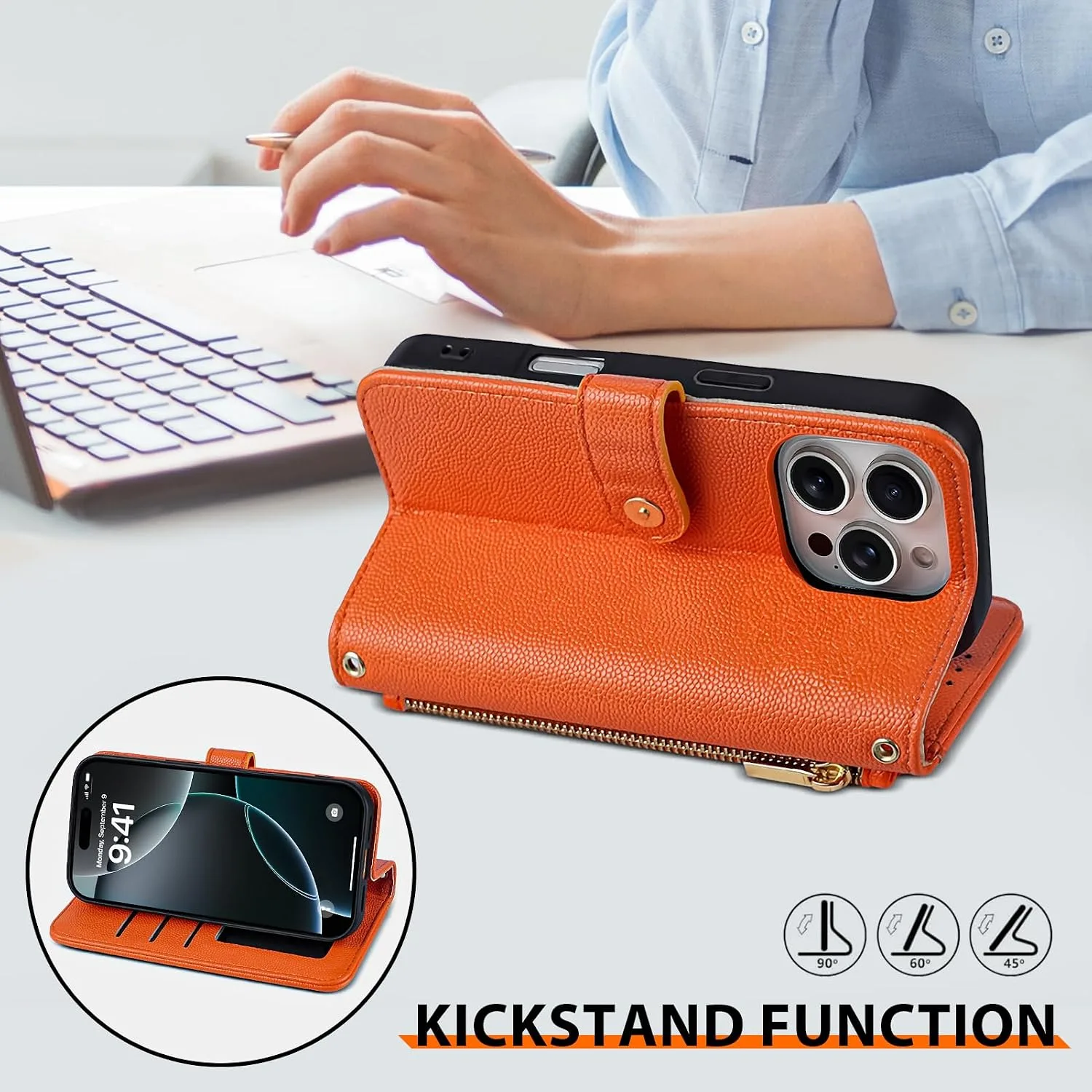 Wallet Phone Case Crafted for iPhone 16 Pro Orange